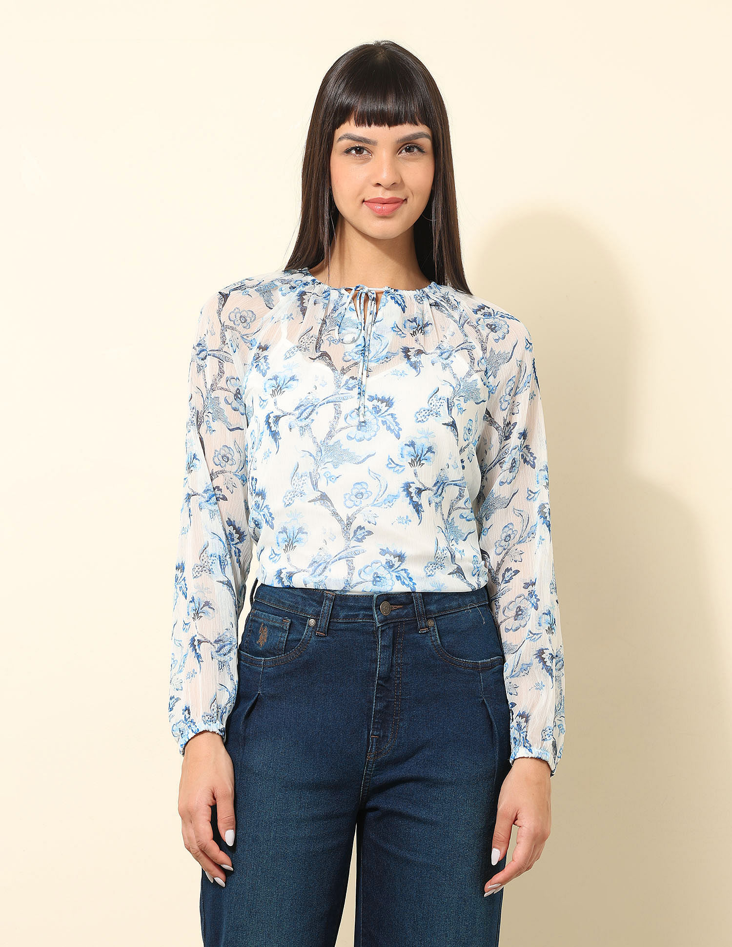 U.S. Polo Assn. Women Chiffon Sheer Floral Printed Top
