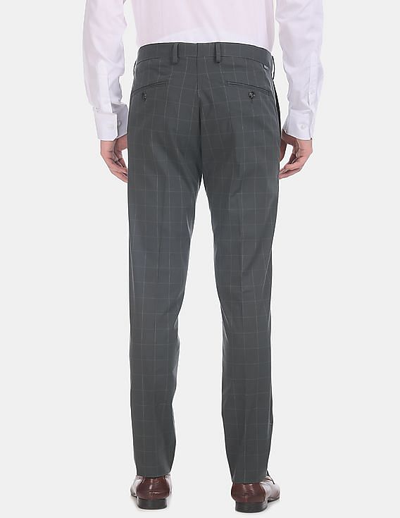 USPA Tailored Grey Slim Fit Check Formal Trousers
