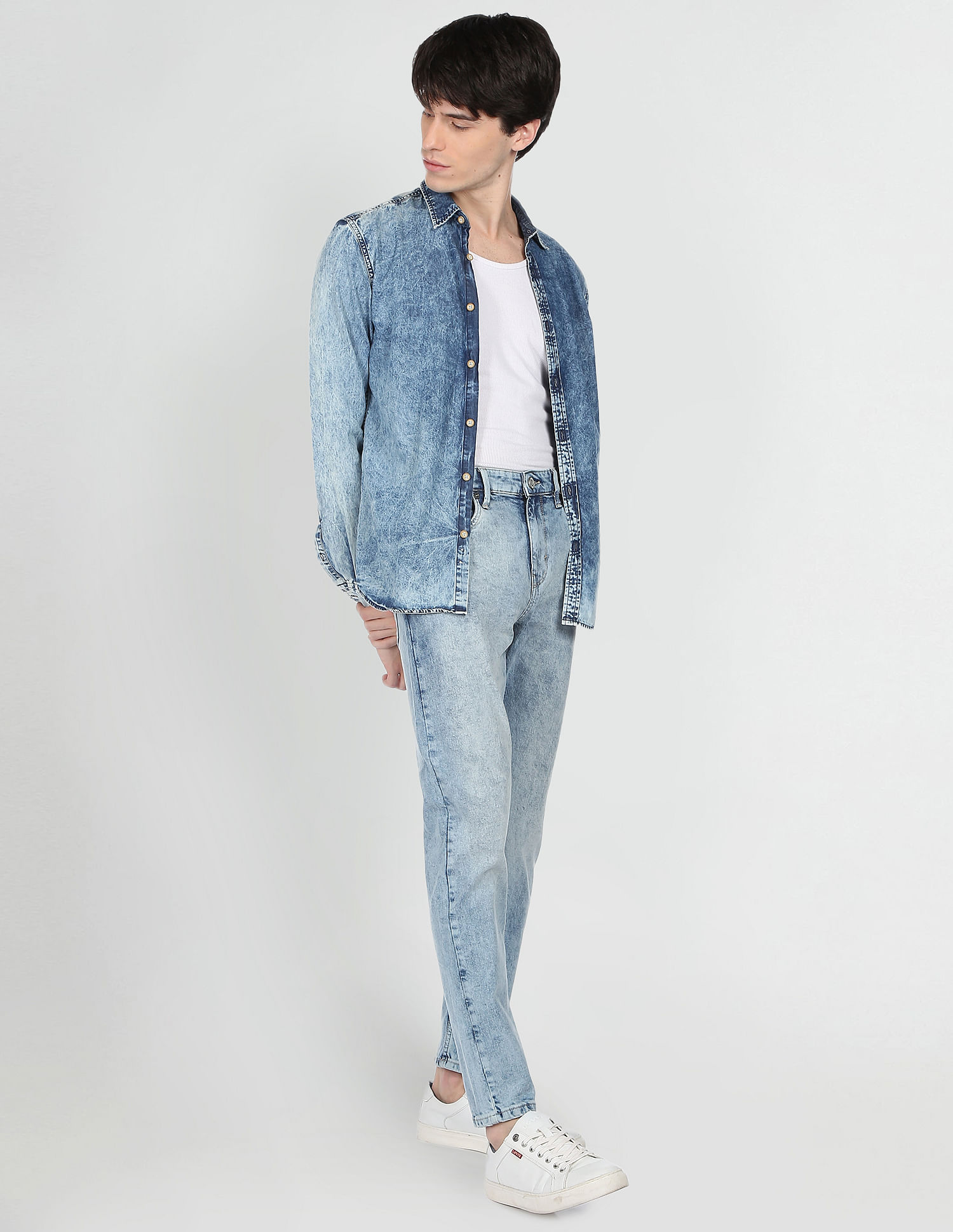 Flying Machine Acid Wash Slash Slim Tapered Fit Jeans