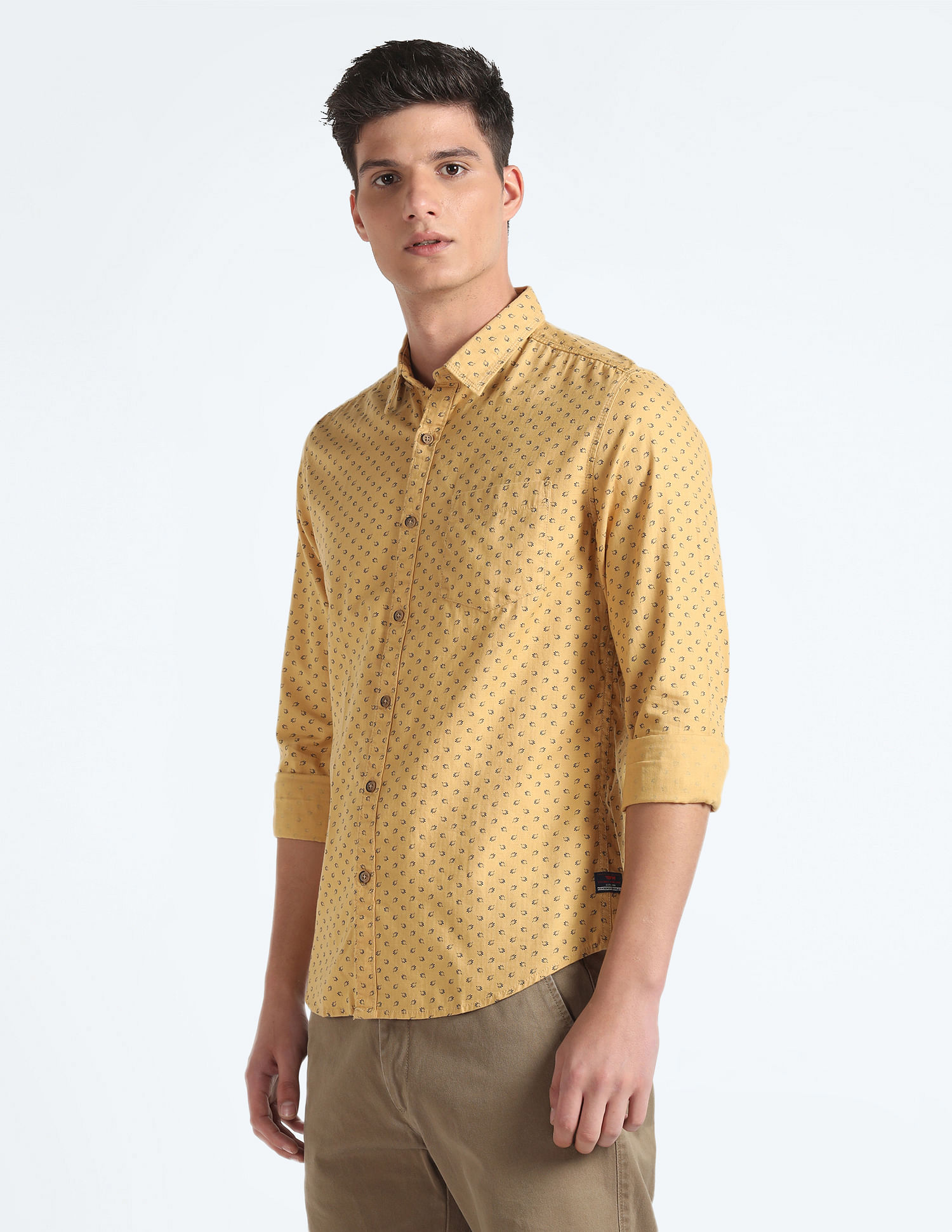 Flying Machine Herringbone Weave Motif Print Shirt