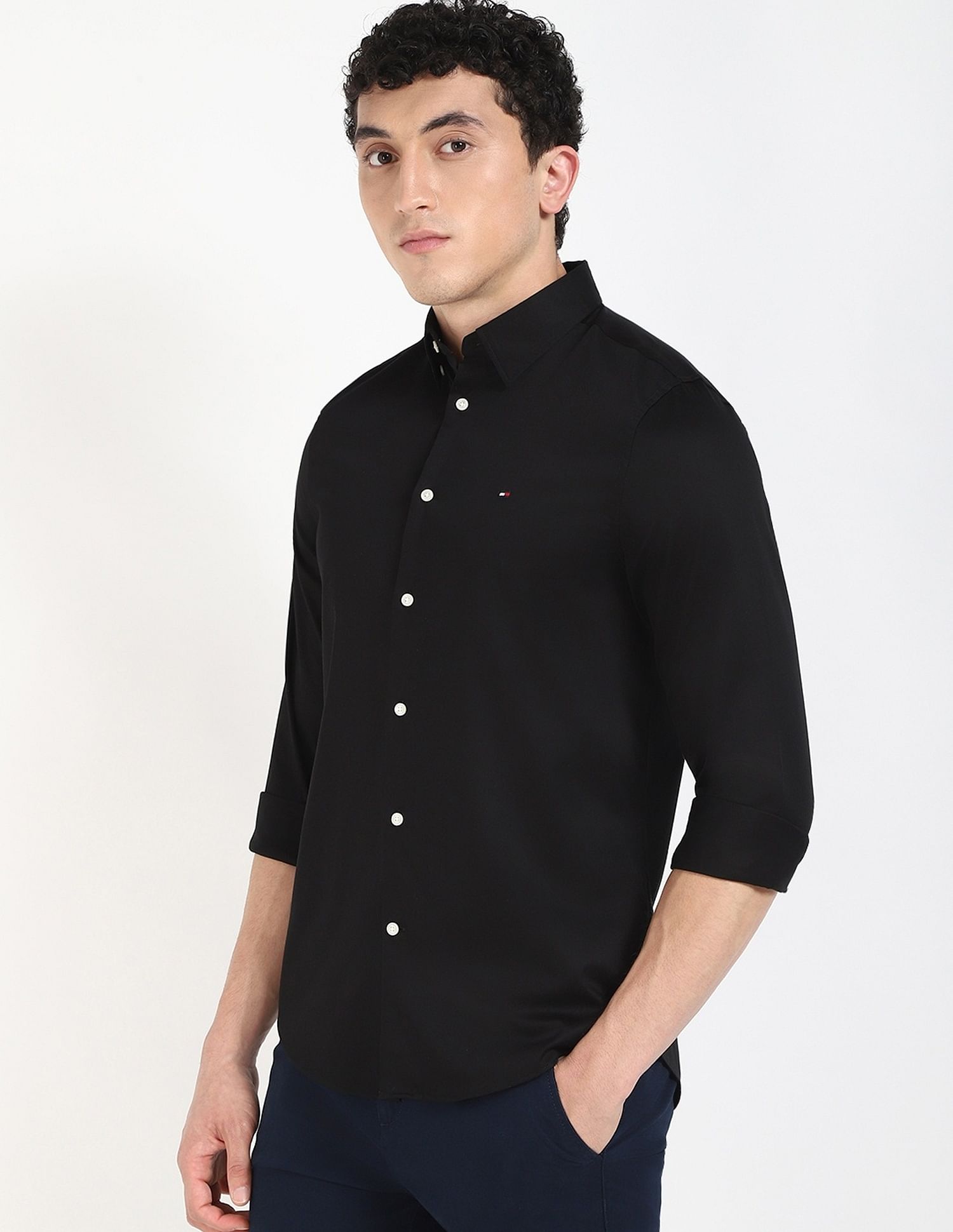 Tommy Hilfiger Solid Slim-Fit Satin Woven Shirt