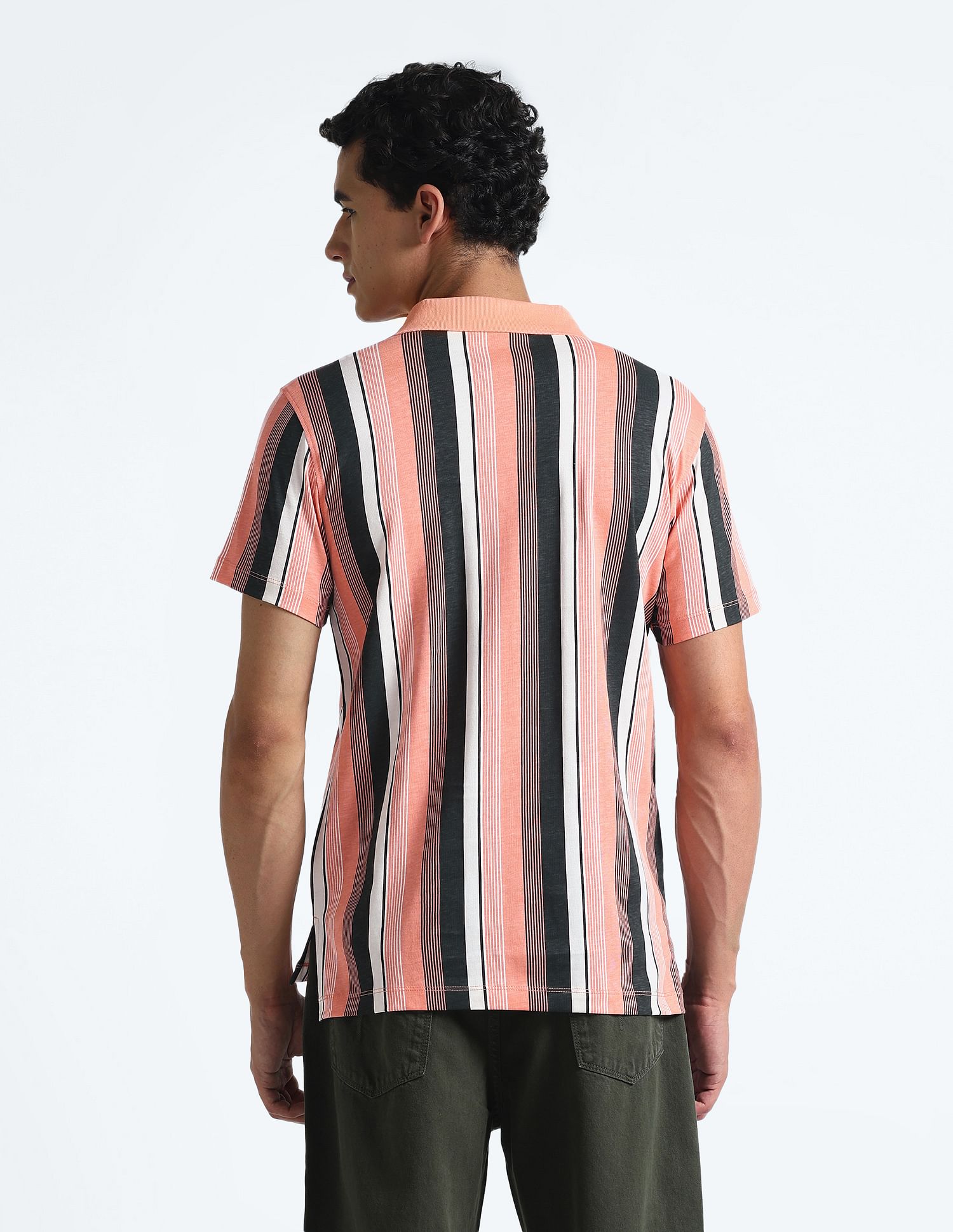 Flying Machine Vertical Stripe Cotton Polo Shirt