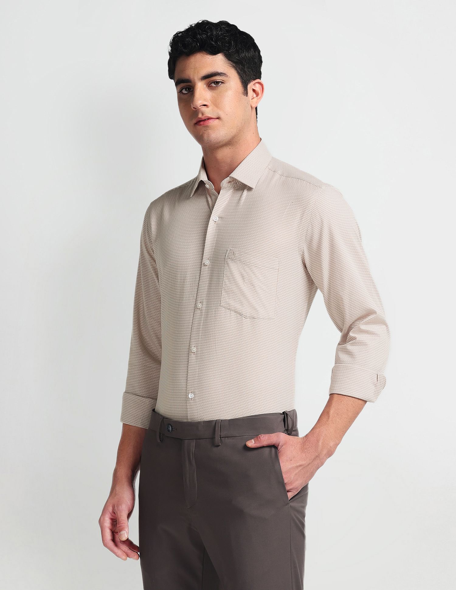 Arrow Self Design Manhattan Slim Fit Shirt