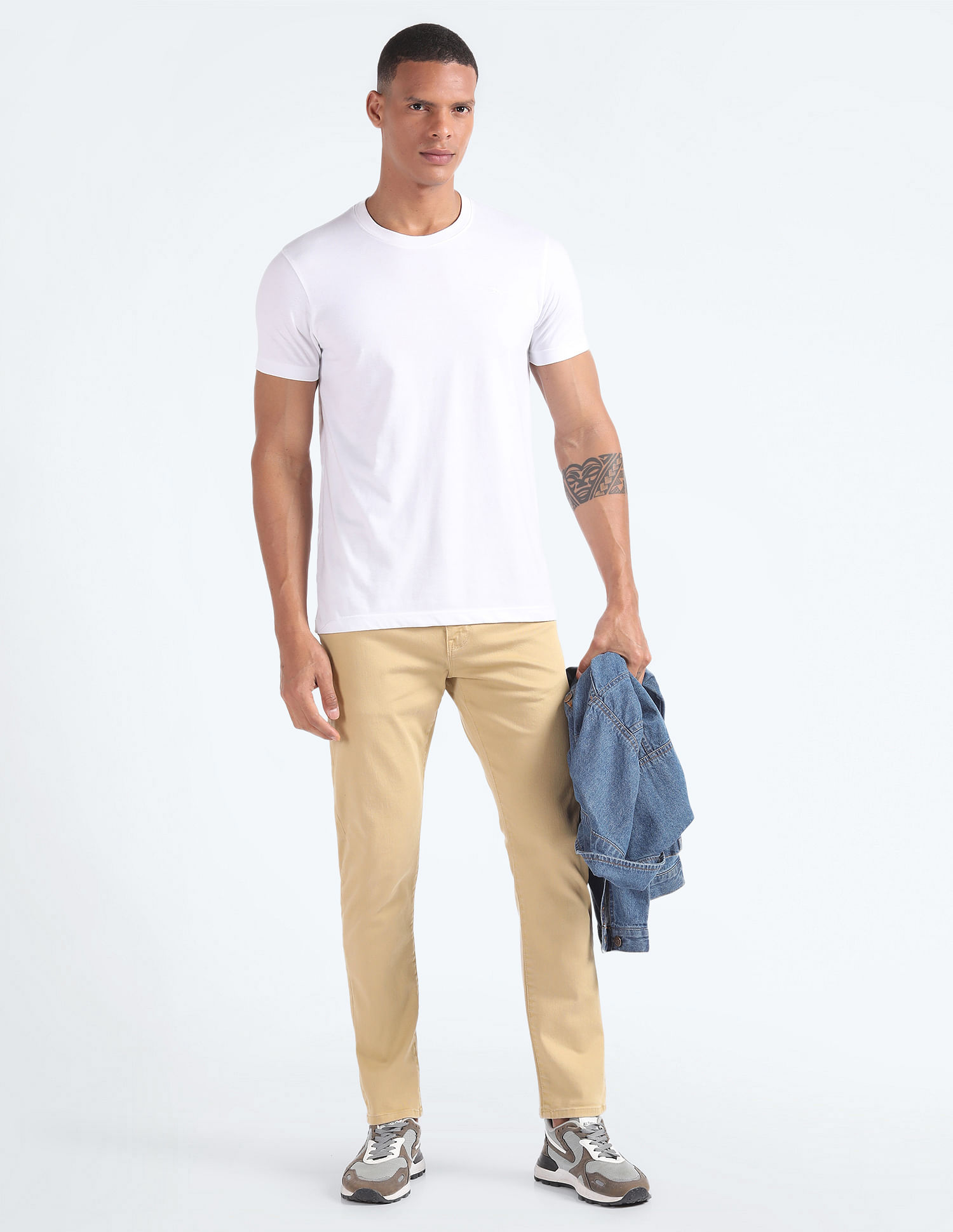 Flying Machine Mid Rise Slash Slim Tapered Jeans