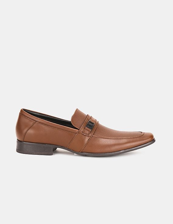 Buy Calvin Klein Men Brown Vamp Strap Textured Leather Slip On Shoes -  NNNOW.com