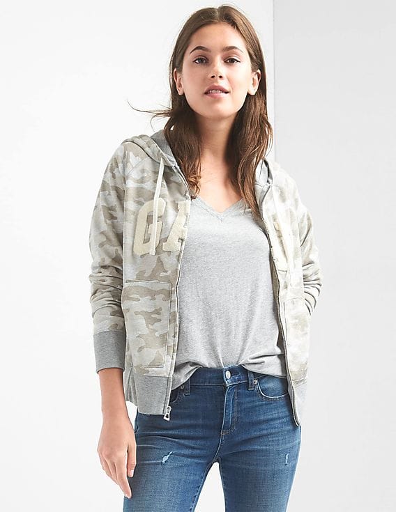 Buy GAP Women Women Grey Camo Fleece Logo Hoodie