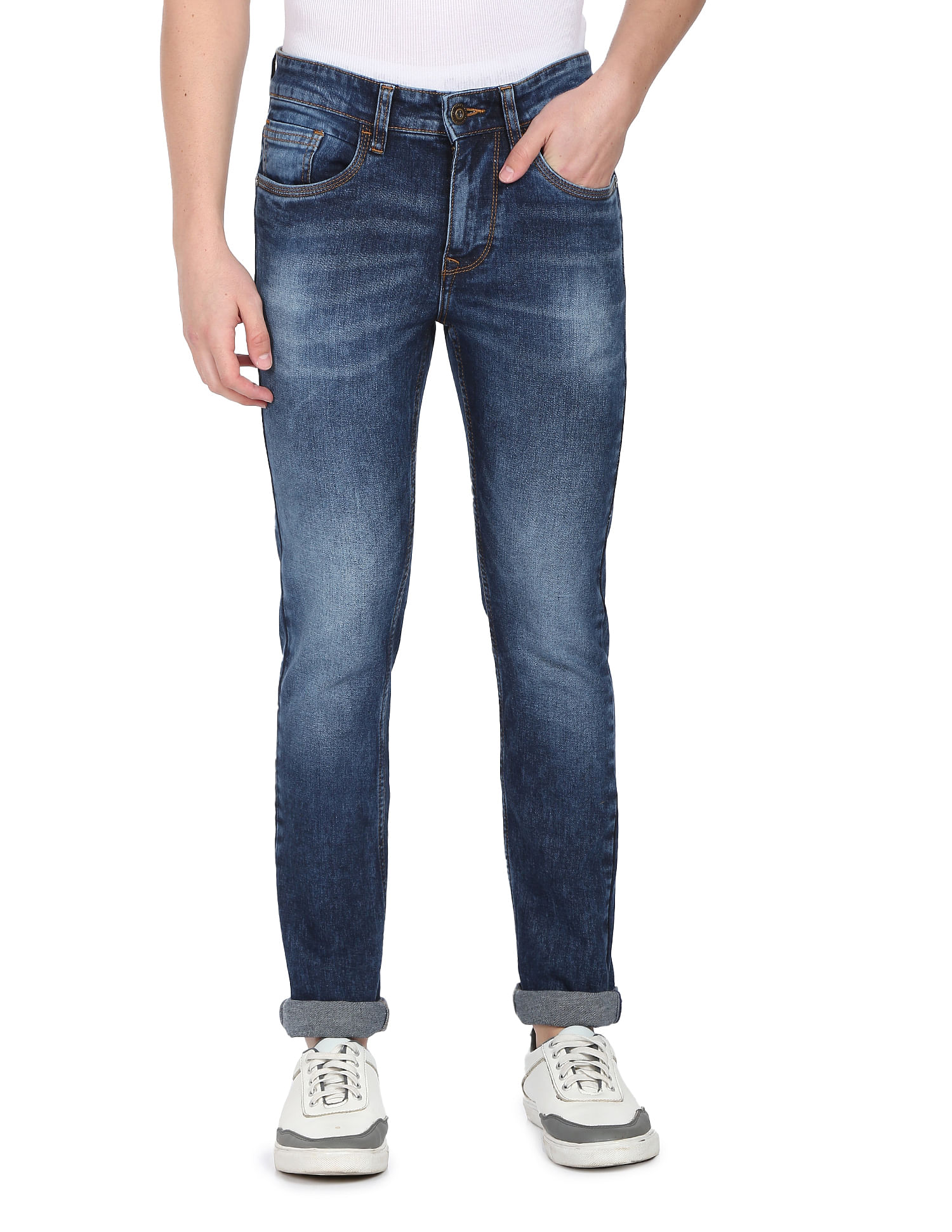 AD by Arvind Stone Wash Skinny Fit Stretch Jeans