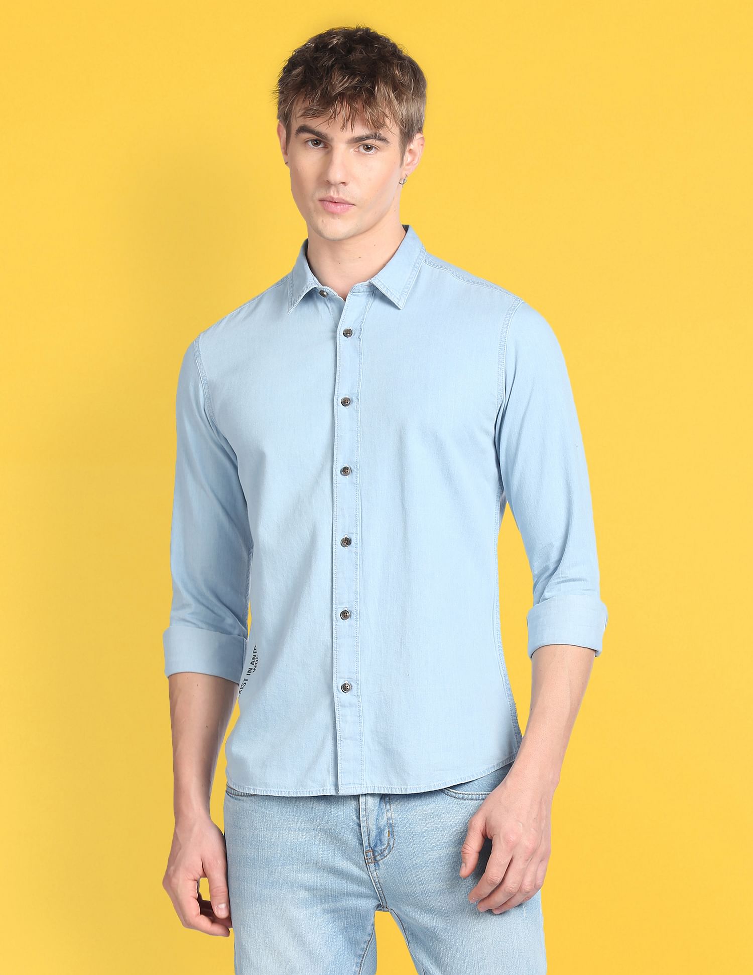 Flying Machine Spread Collar Denim Shirt