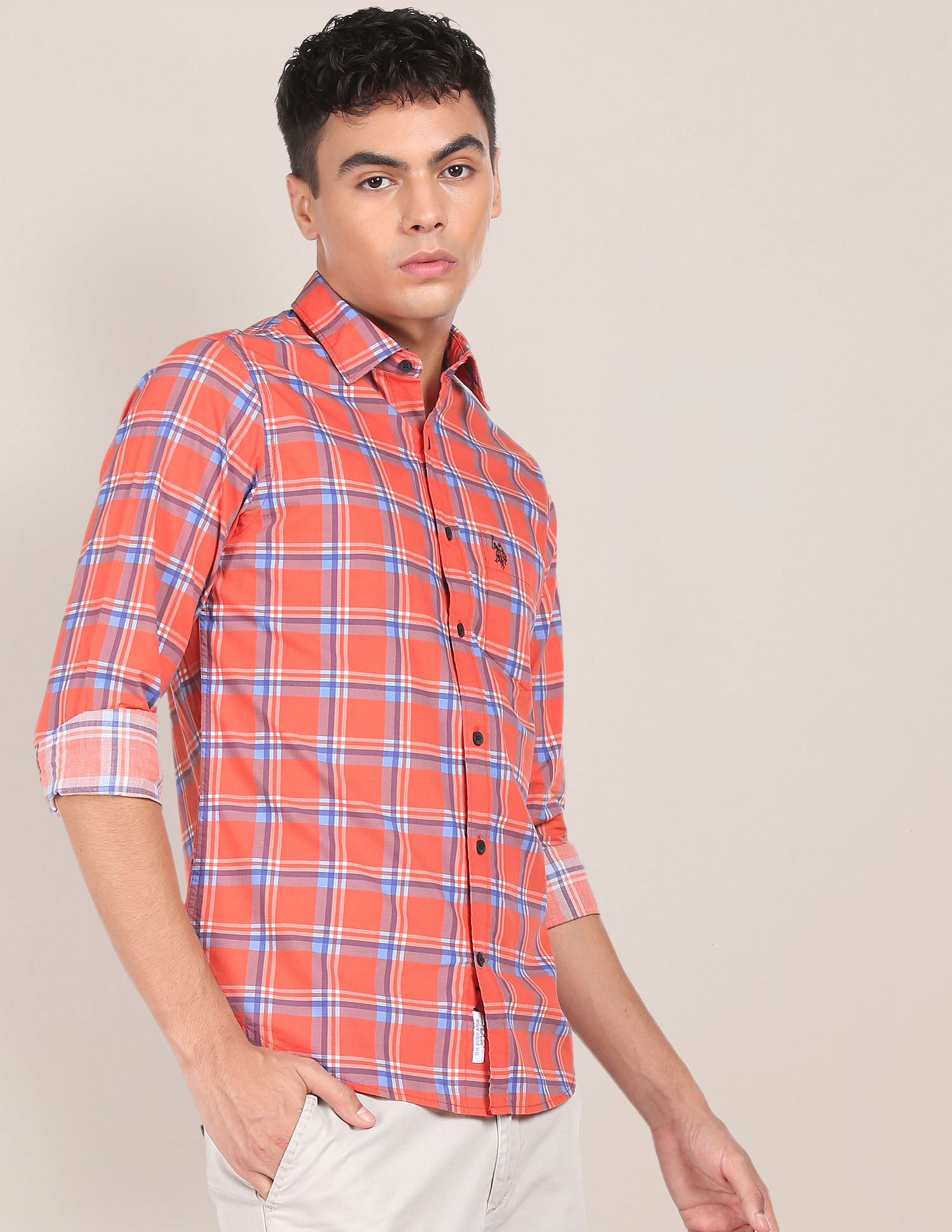 U.S. Polo Assn. Spread Collar Cotton Check Casual Shirt