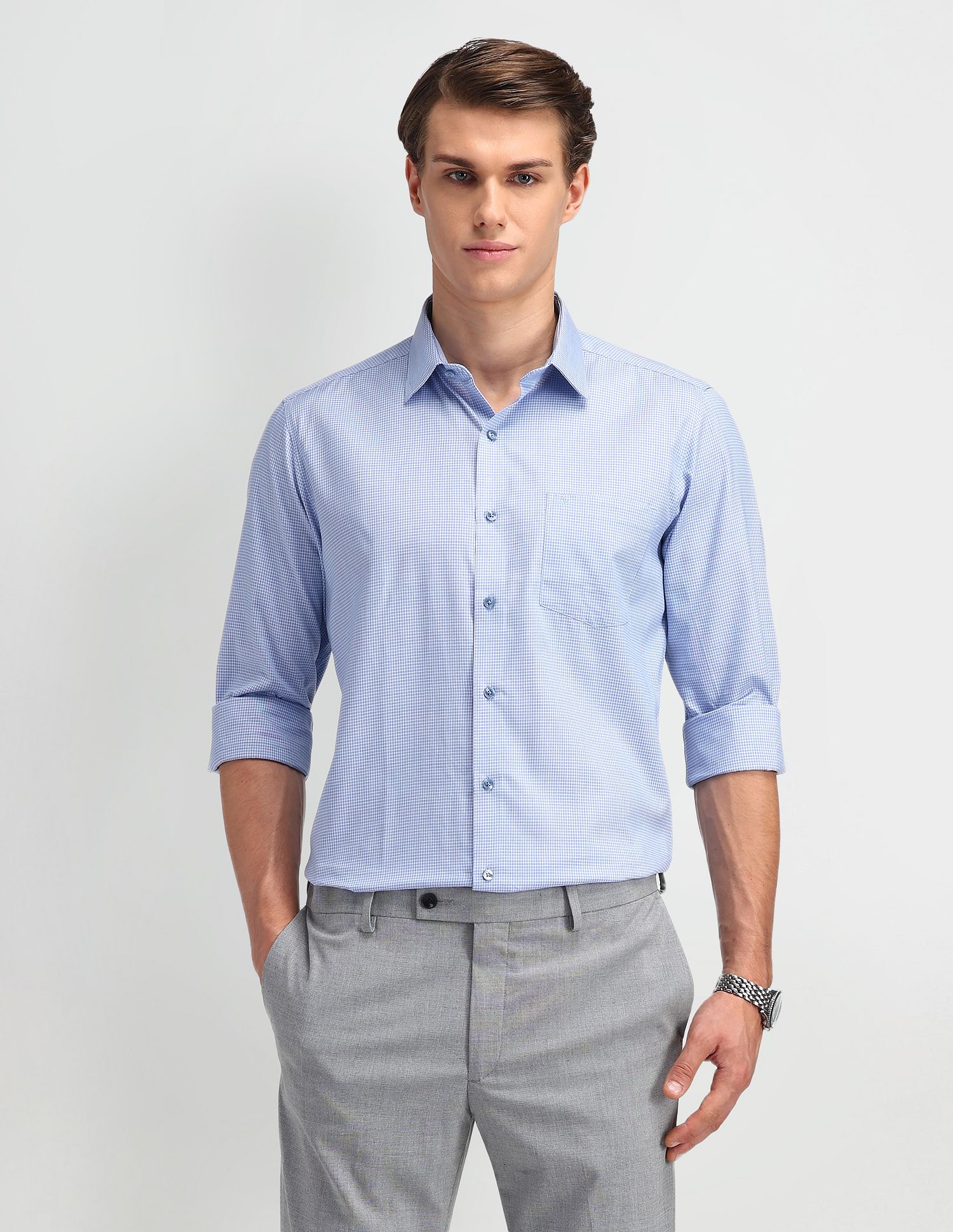 Arrow Manhattan Slim Fit Micro Checked Shirt