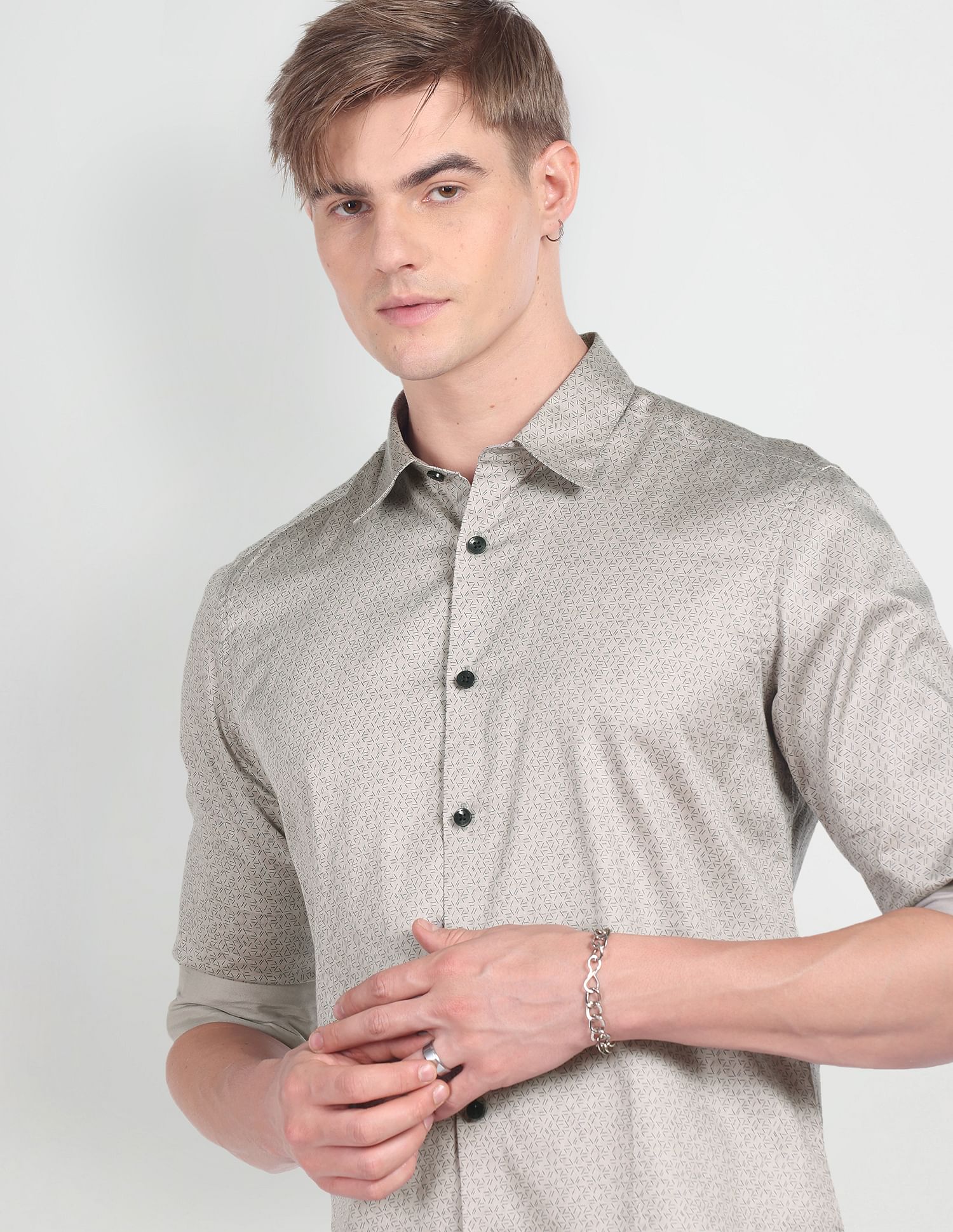 Flying Machine Geometric Print Twill Shirt