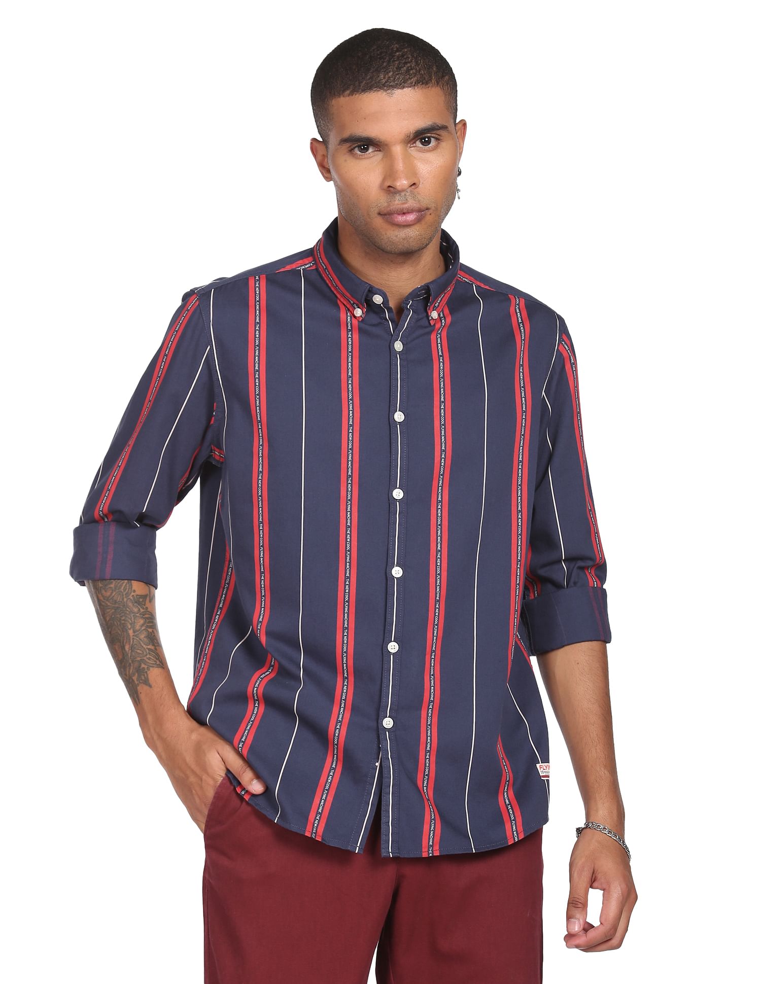 Flying Machine Vertical Stripe Twill Shirt