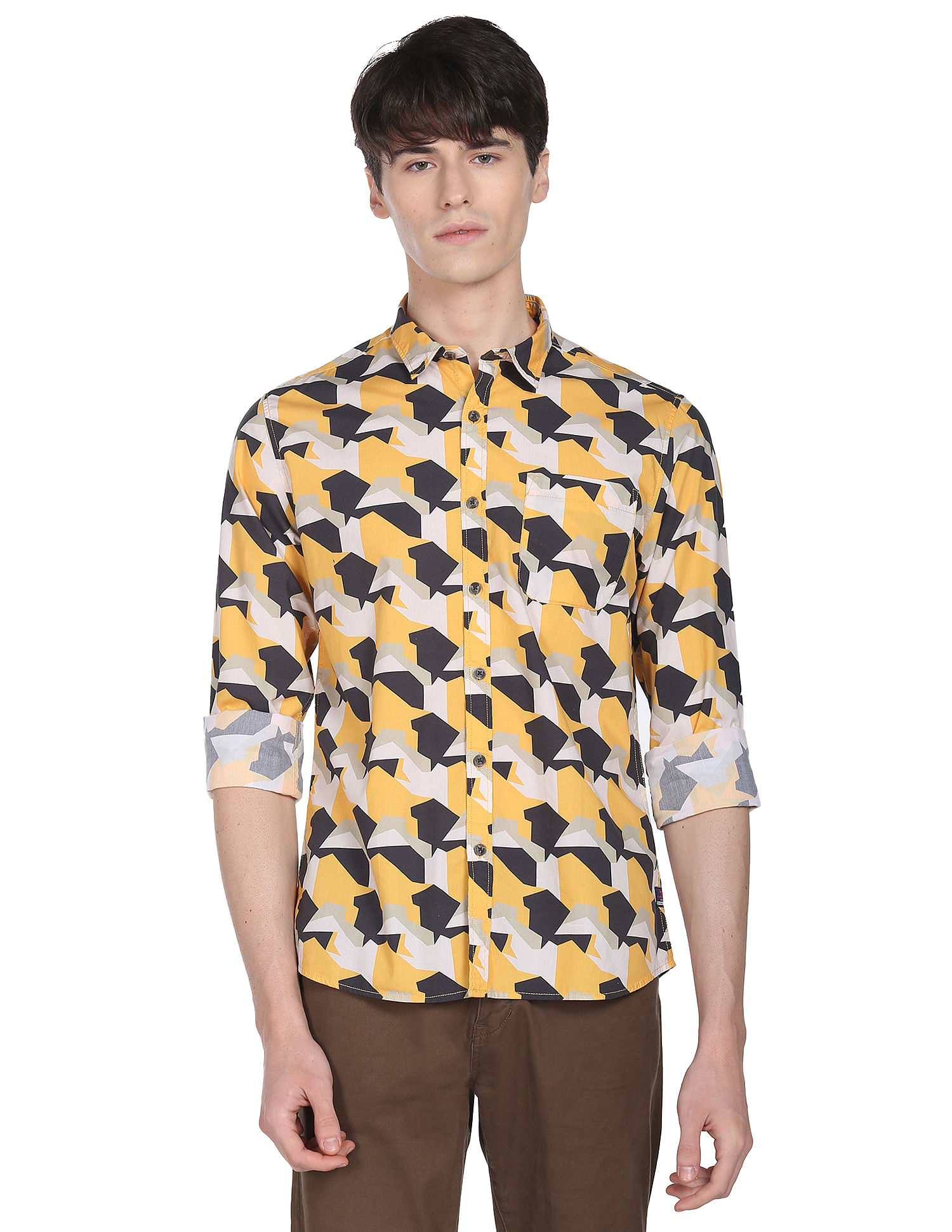 Flying Machine Abstract Print Cotton Shirt