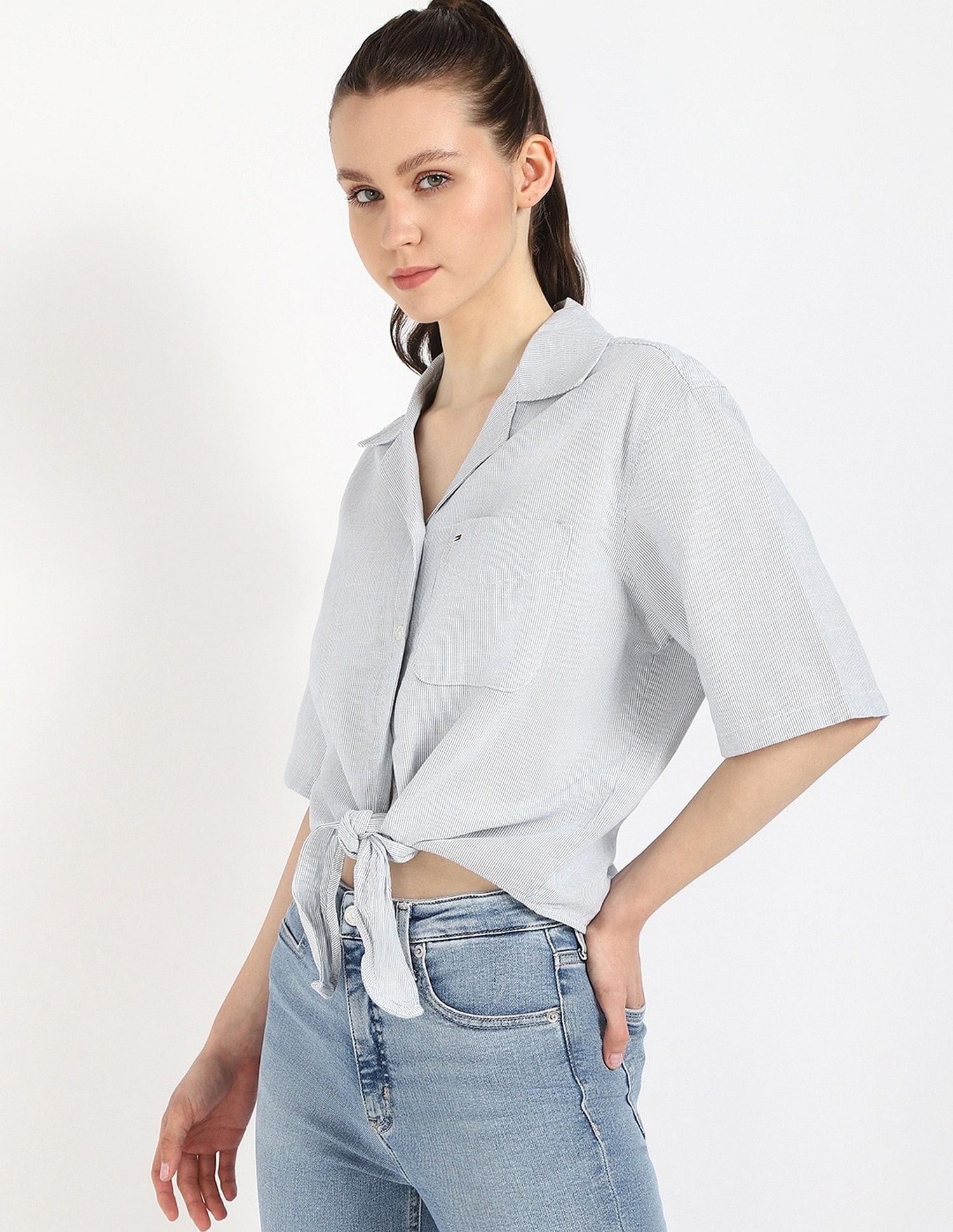 Tommy Hilfiger Solid Cropped Shirt