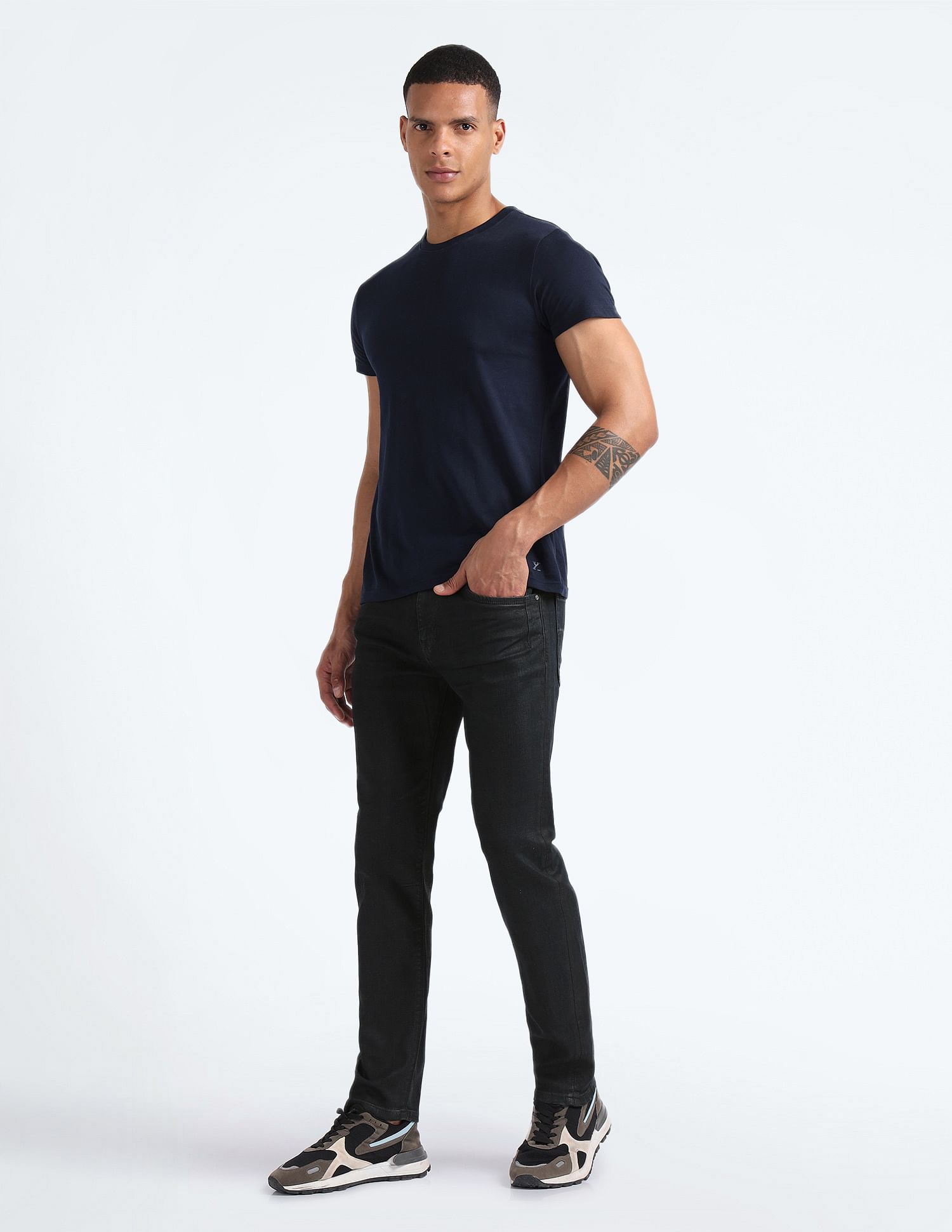Flying Machine Mid Rise Slash Slim Tapered Jeans