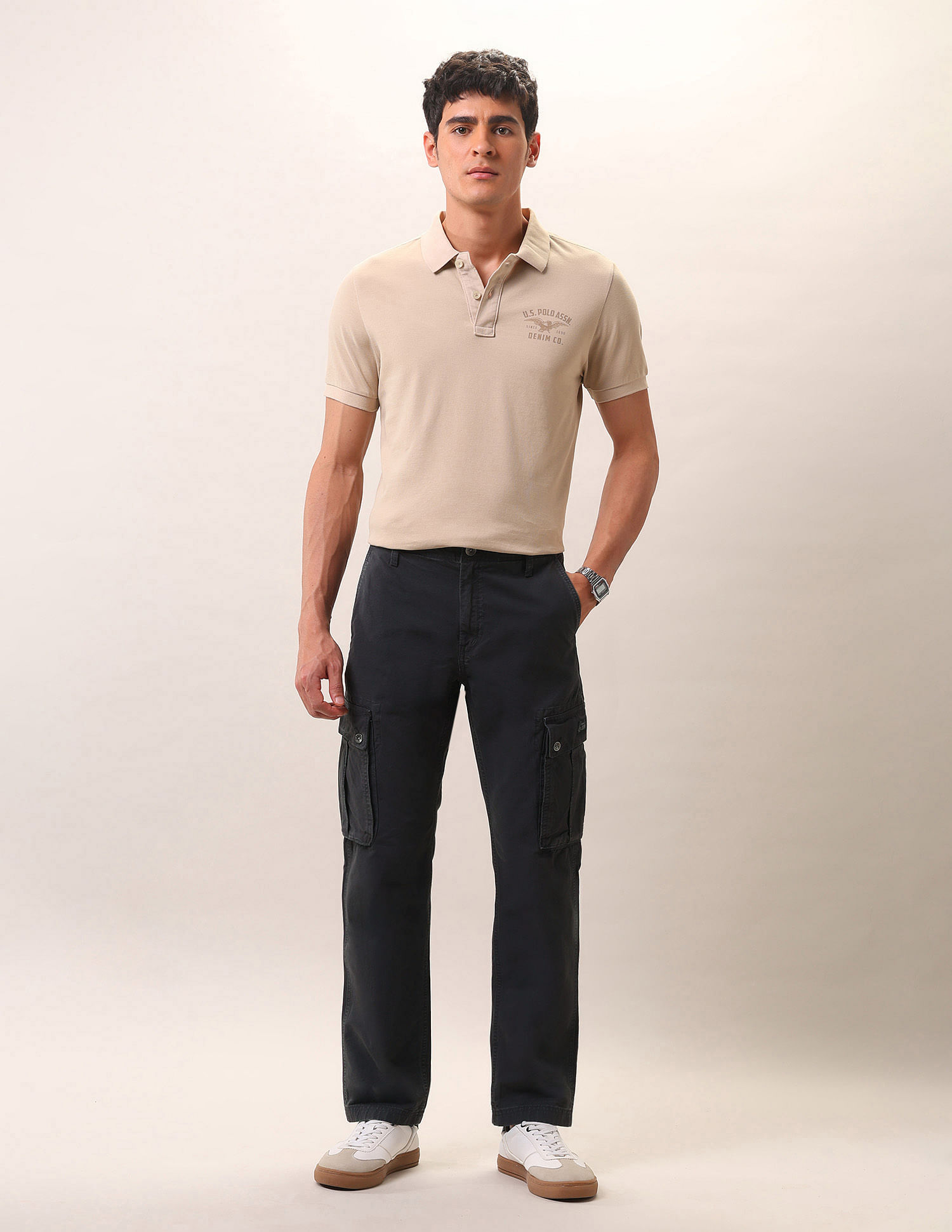 U.S. Polo Assn. Denim Co. Pure Cotton Straight Fit Twill Trousers