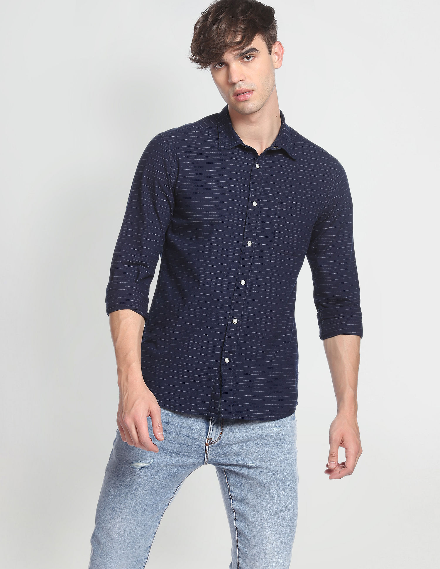 Flying Machine Horizontal Stripe Cotton Shirt