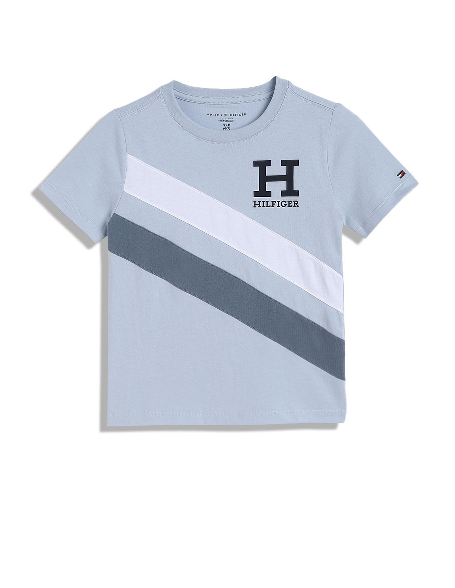Tommy Hilfiger Boys Blue Diagonal Striped T-Shirt