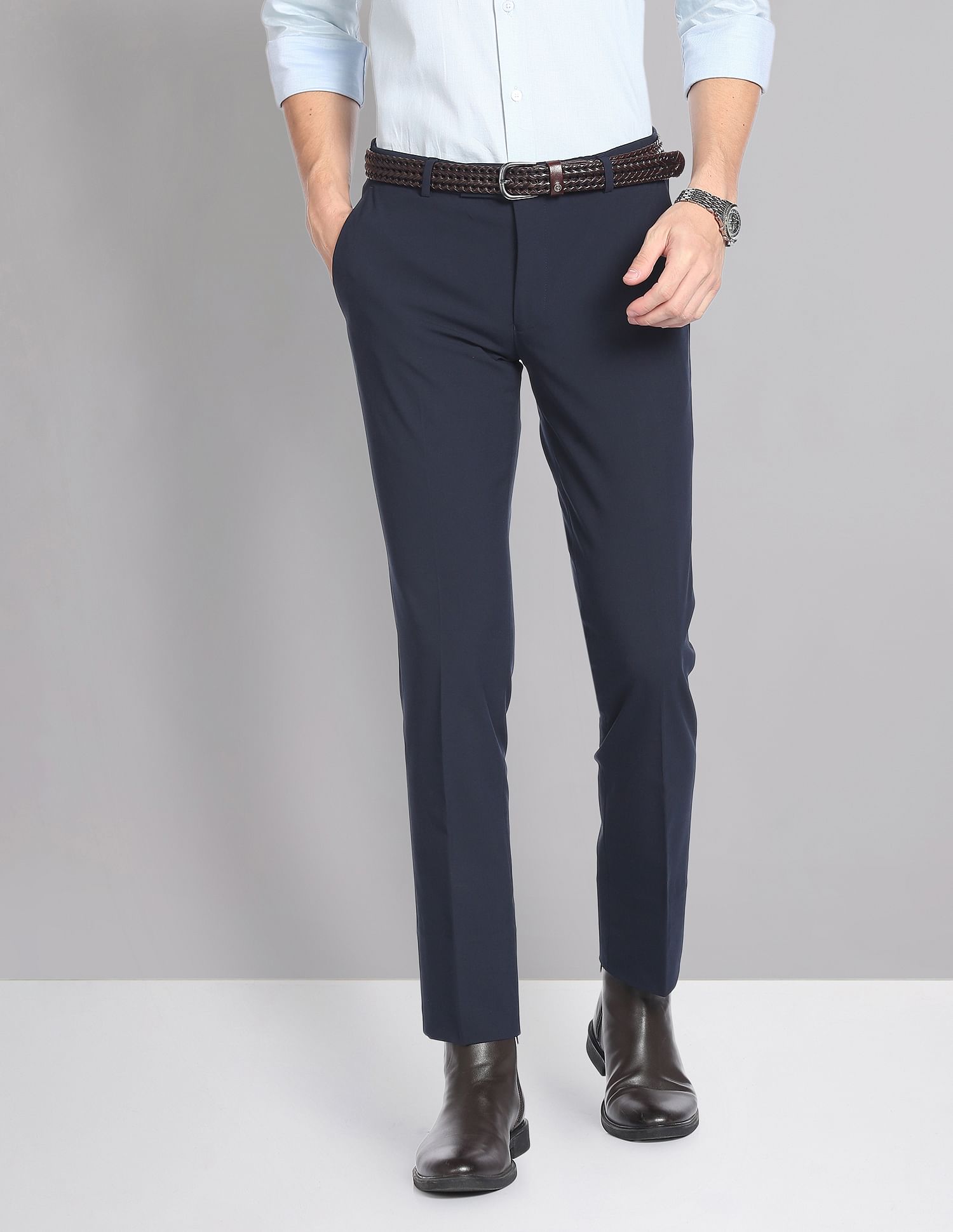 AD by Arvind Twill Solid Smart Flex Formal Trousers