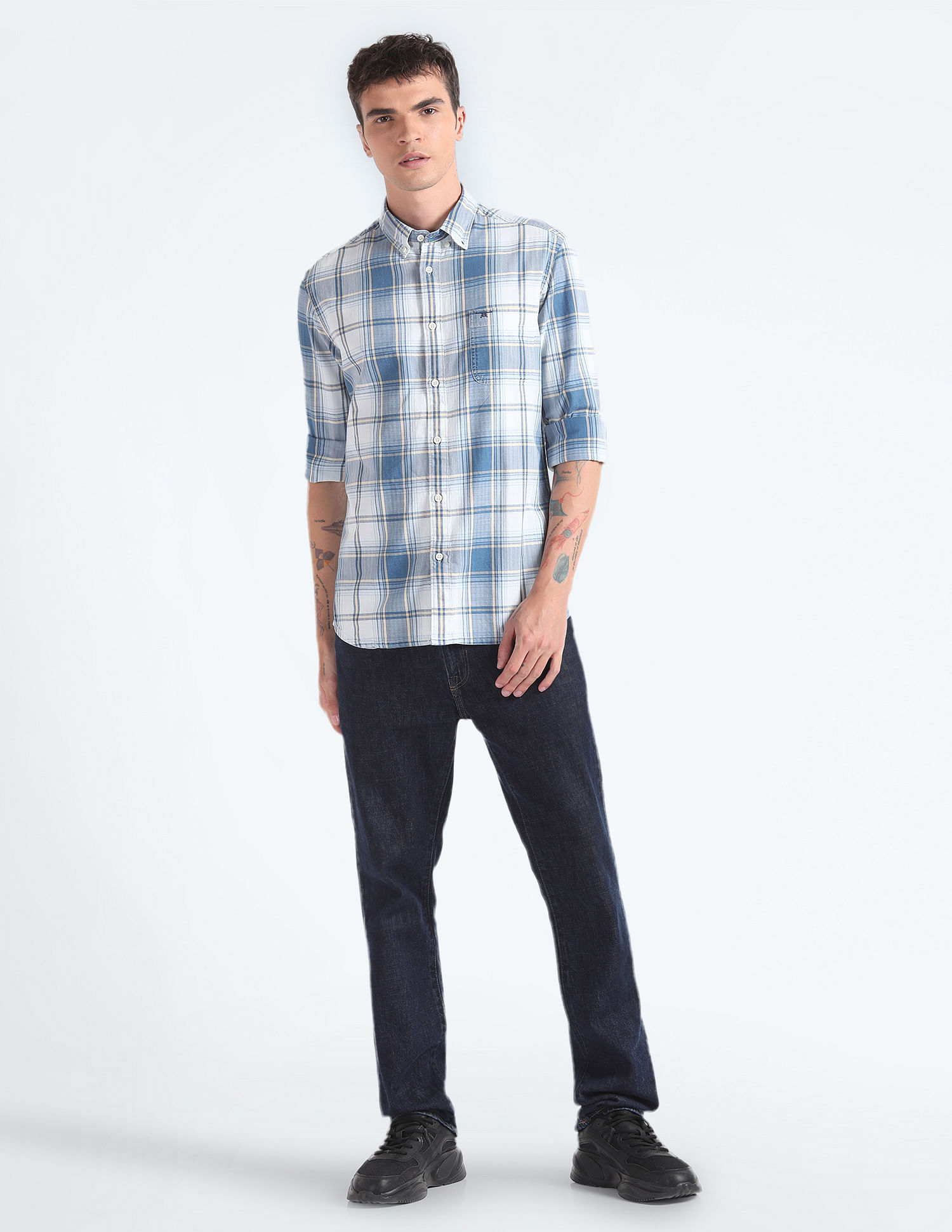 Flying Machine Tartan Check Herringbone Shirt
