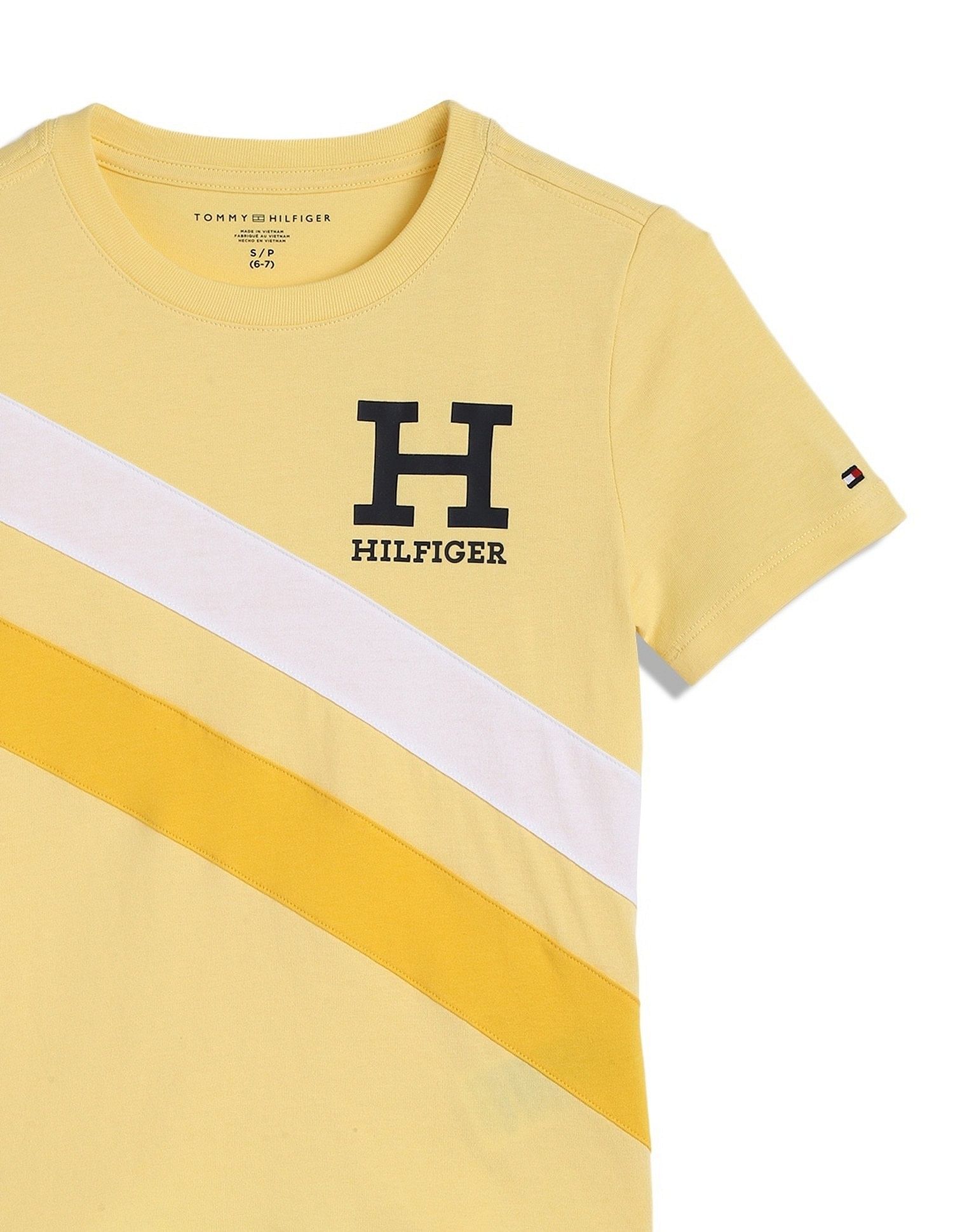 Tommy Hilfiger Boys Yellow Diagonal Striped T-Shirt