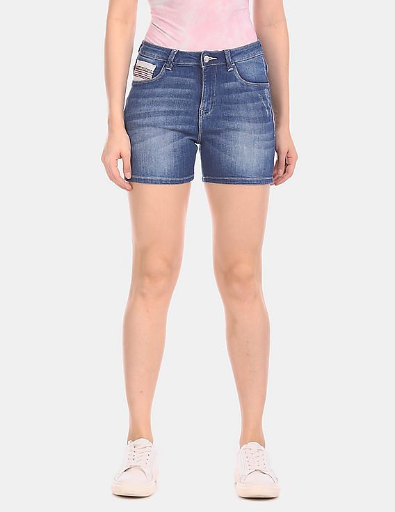 U.S. Polo Assn. Women Blue Whiskered Denim Shorts