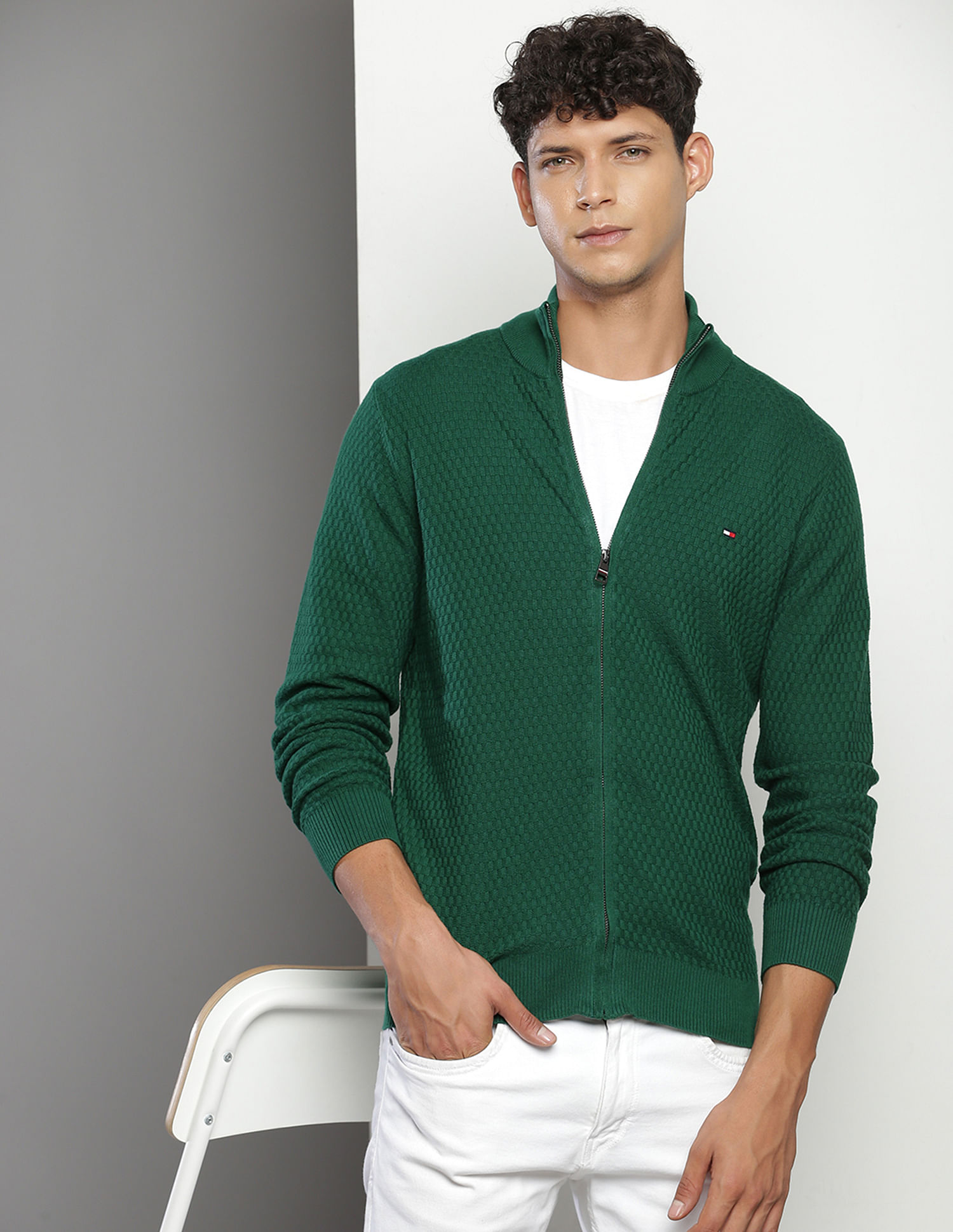 Tommy Hilfiger High Neck Patterned Knit Sweatshirt