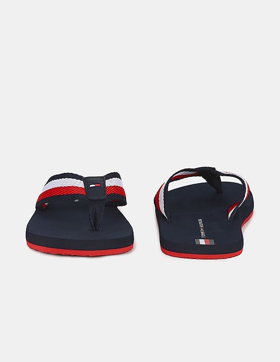 Tommy Hilfiger Men Navy Brand Striped V-Strap Flip Flops