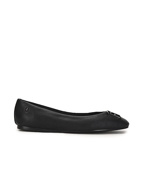 Buy Tommy Hilfiger Women Black Flat Toe Solid Ballerinas
