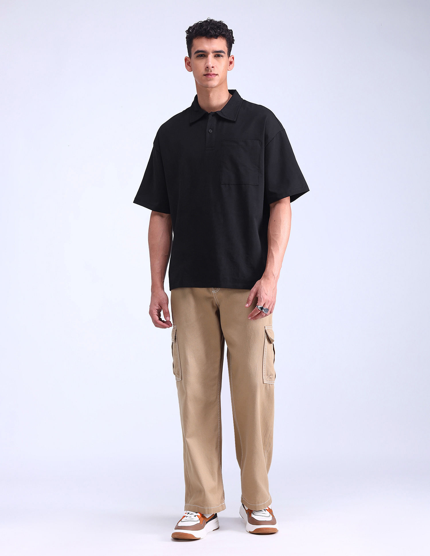 Flying Machine Solid Oversized Fit Polo Shirt