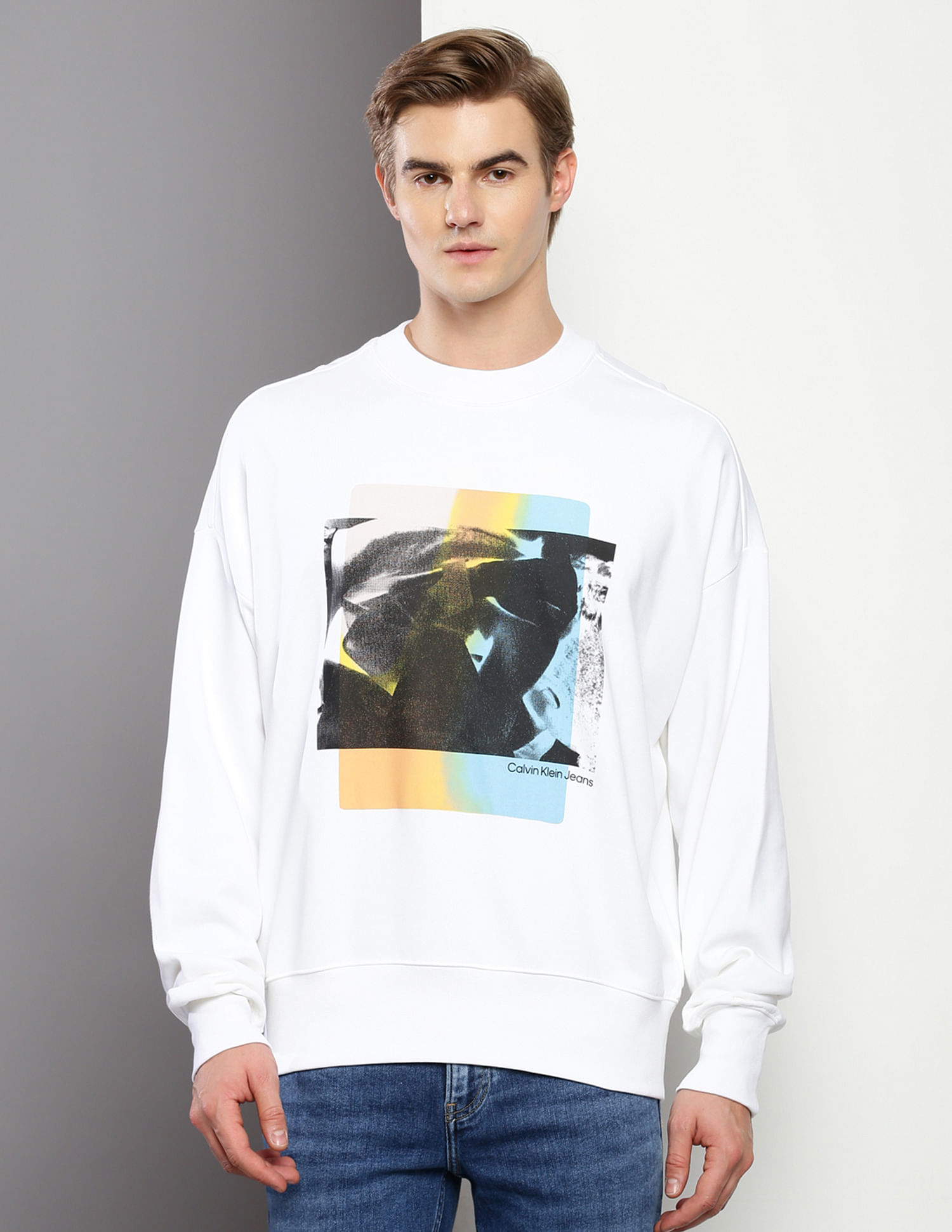 Calvin Klein Layered Photo Print Oversized Sweatshirt