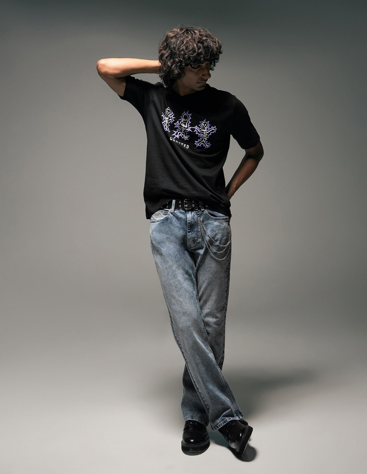 Flying Machine Graphic Printed  Pure Cotton Relaxed Fit T-shirt