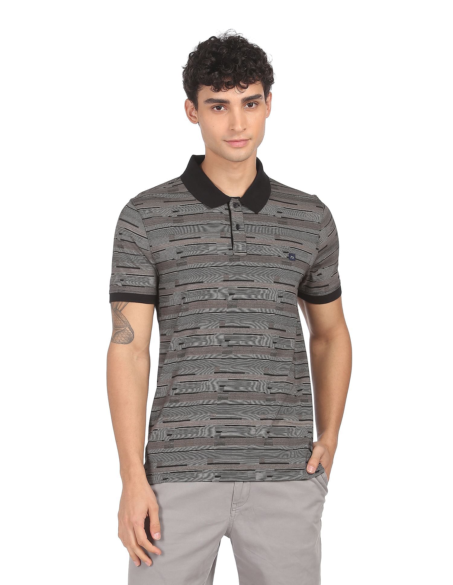 AD by Arvind Cotton Geometric Printed Polo Shirt