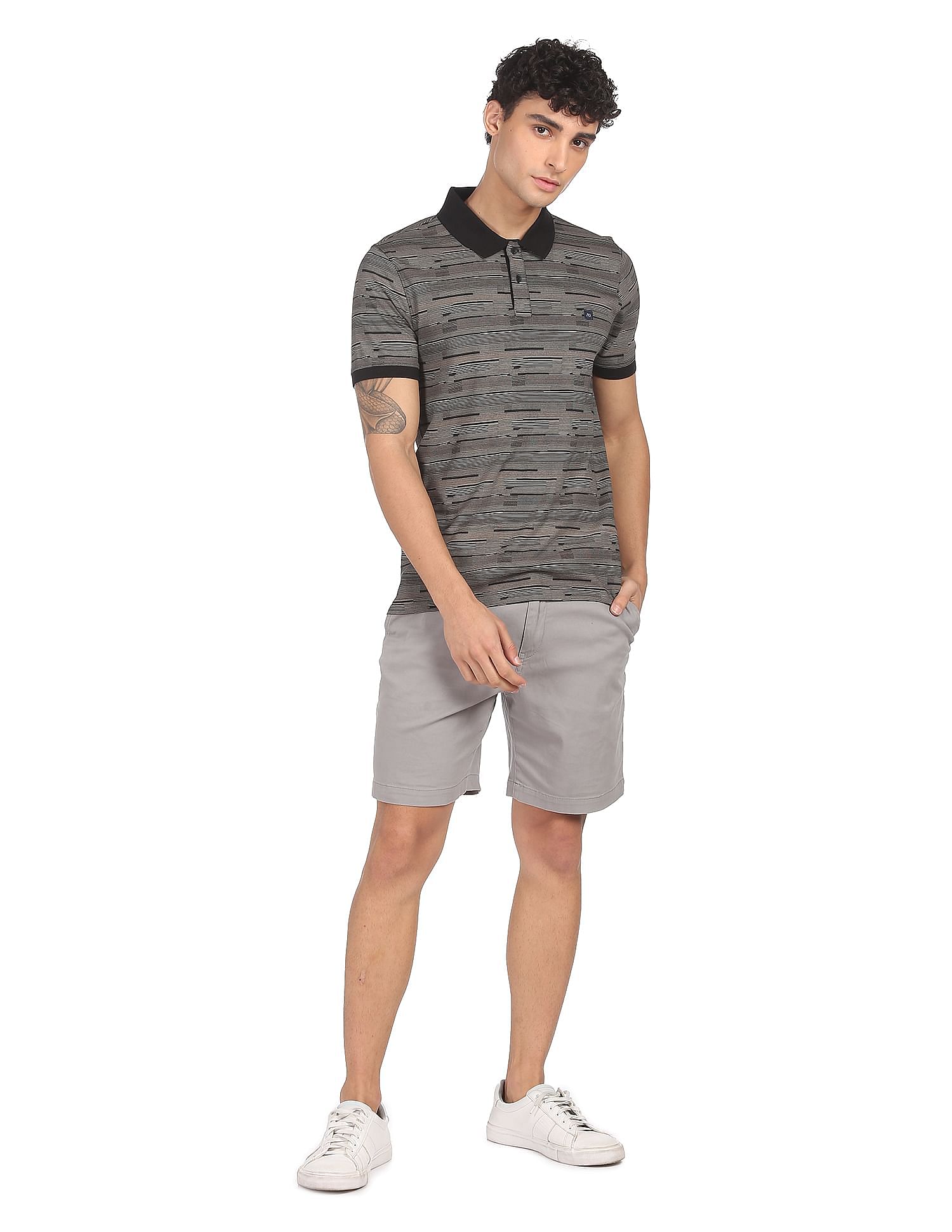 AD by Arvind Cotton Geometric Printed Polo Shirt