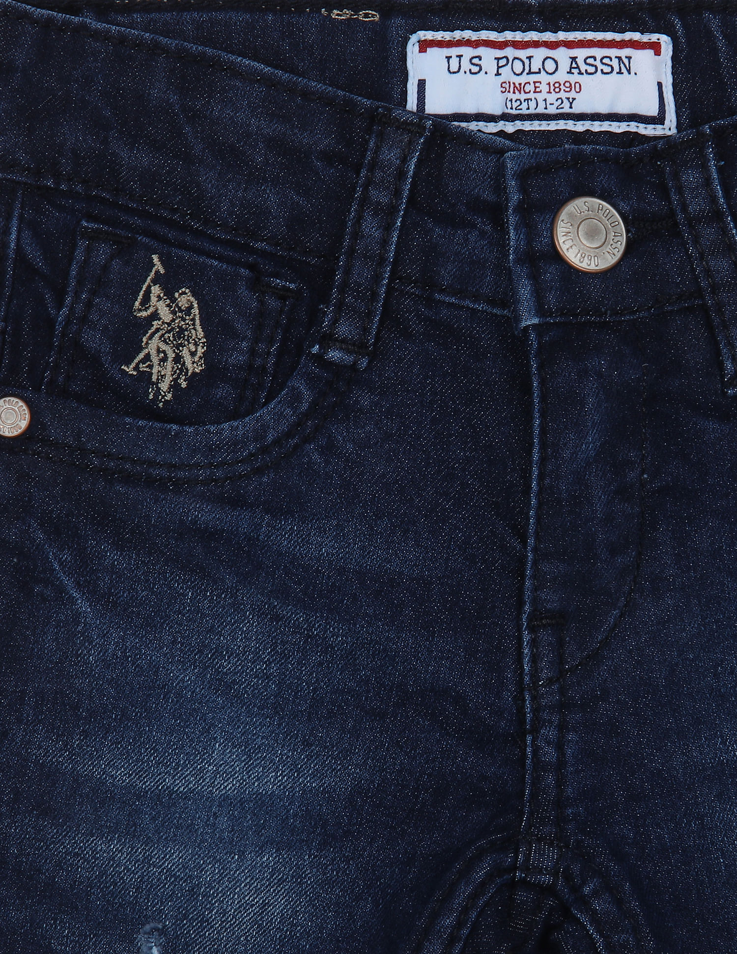 U.S. Polo Assn. Kids Boys Mid Rise Skinny Fit Distressed Jeans