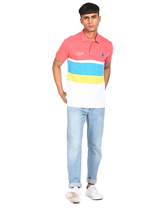 Multi Colour Striped Pique Polo Shirt 