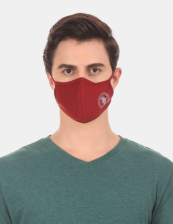 U.S. Polo Assn. Unisex Adults Maroon Triple Layer Anti Bacterial Reusable Outdoor Face Masks - Pack Of 3