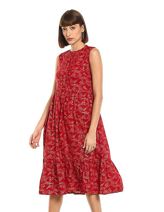 Buy Red Printed Rayon Fit and Flare Dress Online  Libas