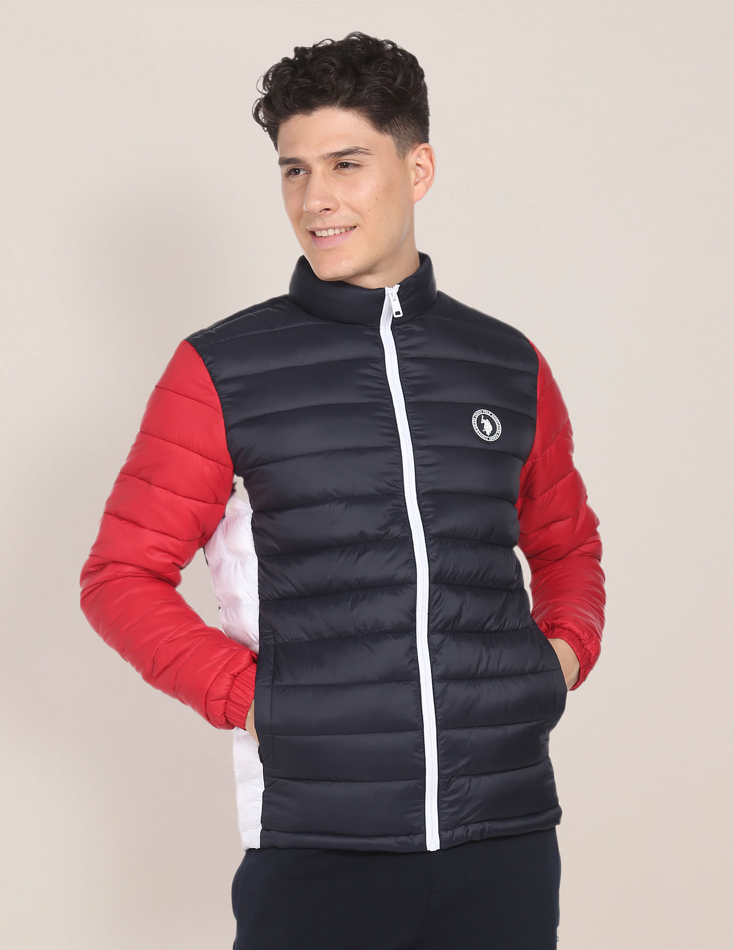 U.S. Polo Assn. Panelled Colour Block Puffer Jacket