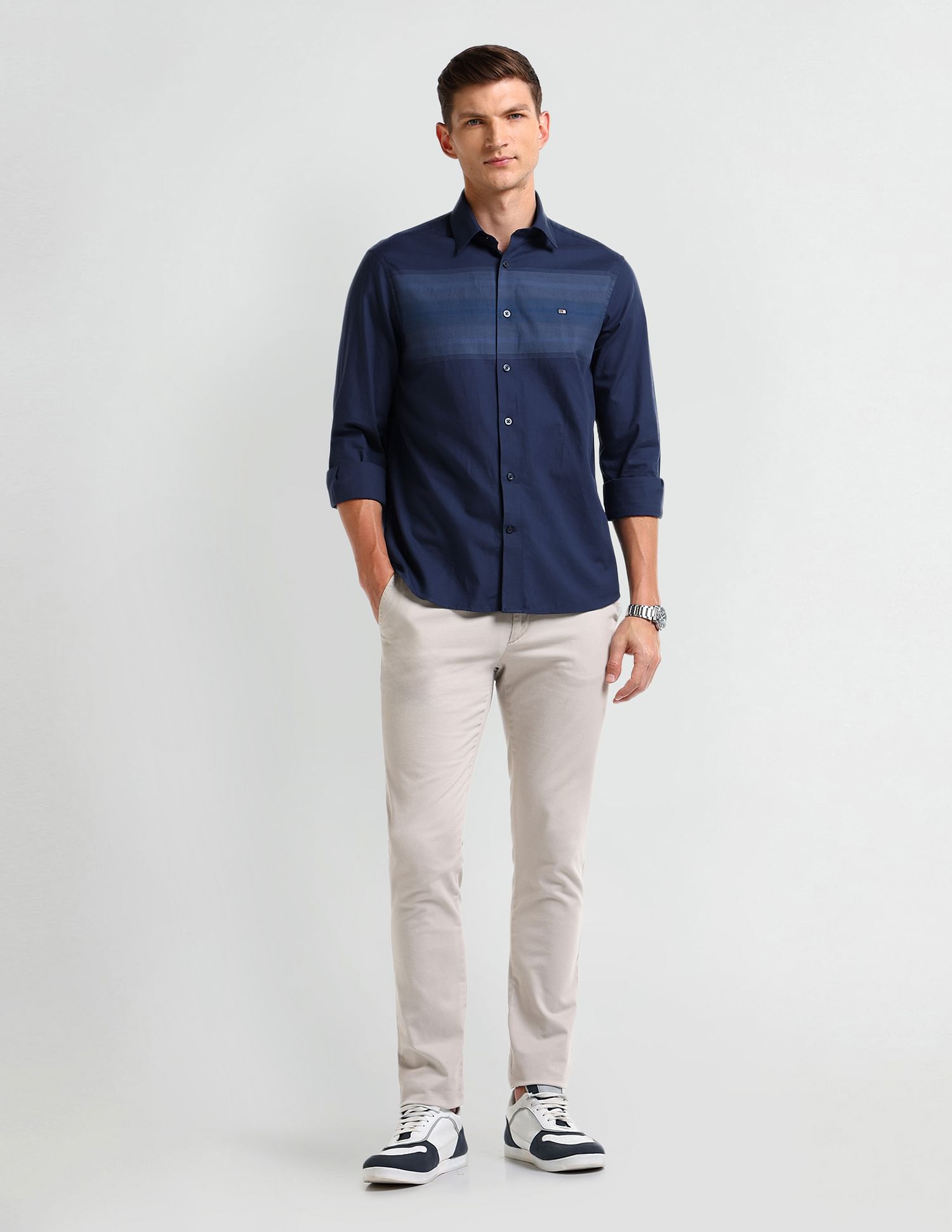 Arrow Sport Horizontal Striped Twill Shirt