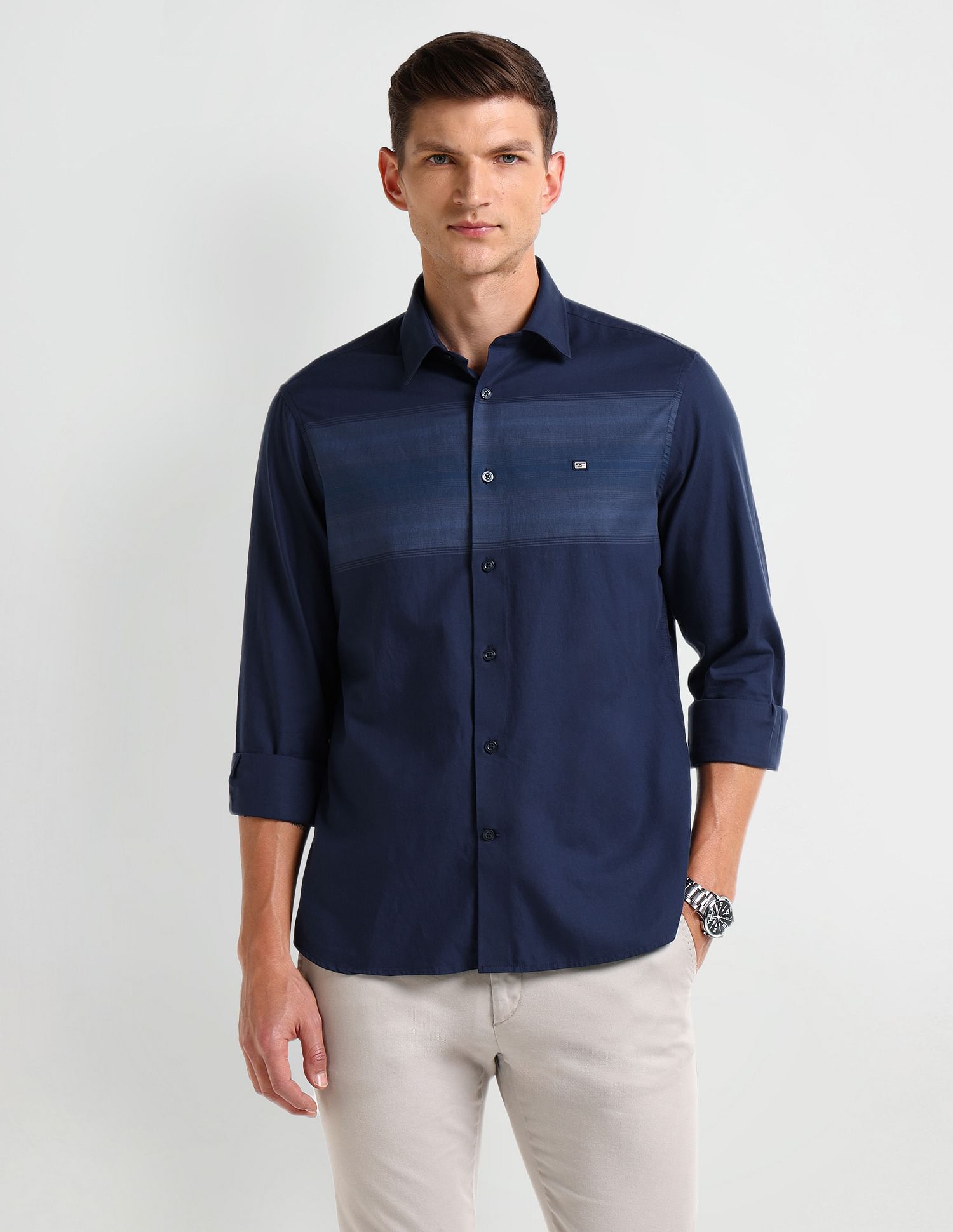 Arrow Sport Horizontal Striped Twill Shirt