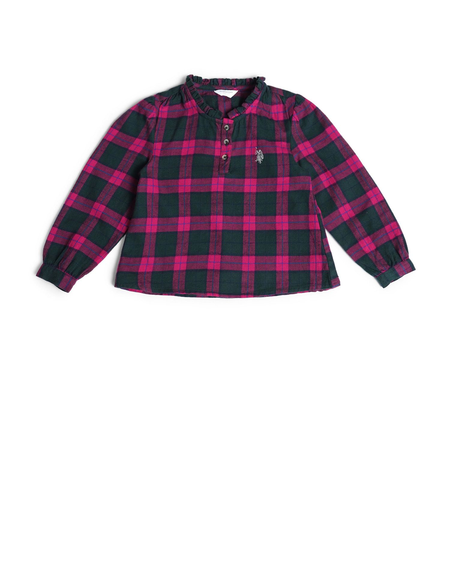 U.S. Polo Assn. Kids Girls Regular Fit Checked Top
