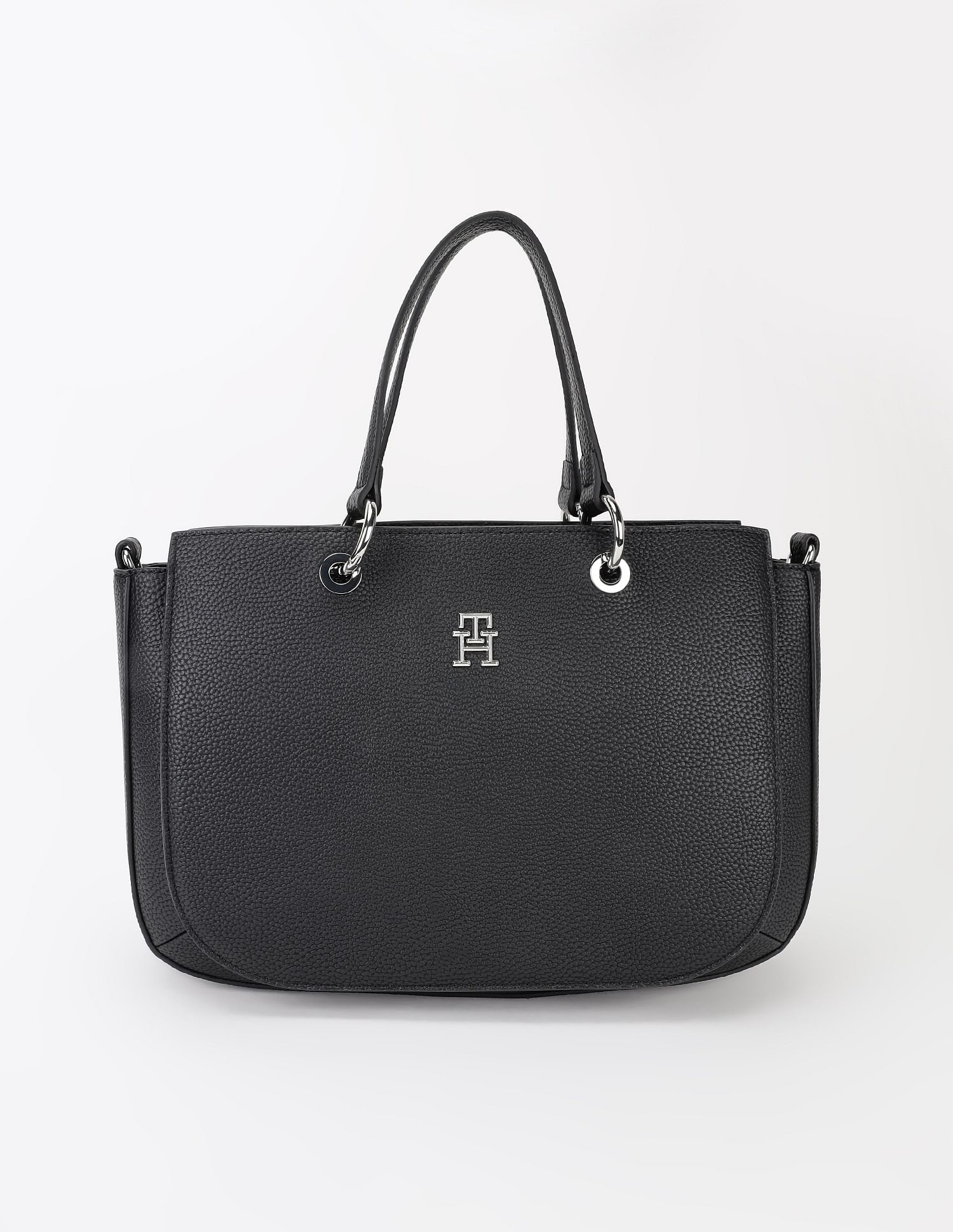 Tommy Hilfiger Solid Black Pu Handbag