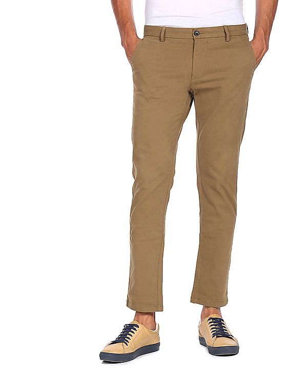 Buy ARROW SPORT Khaki Structured Cotton Blend Slim Fit Mens Trousers   Shoppers Stop
