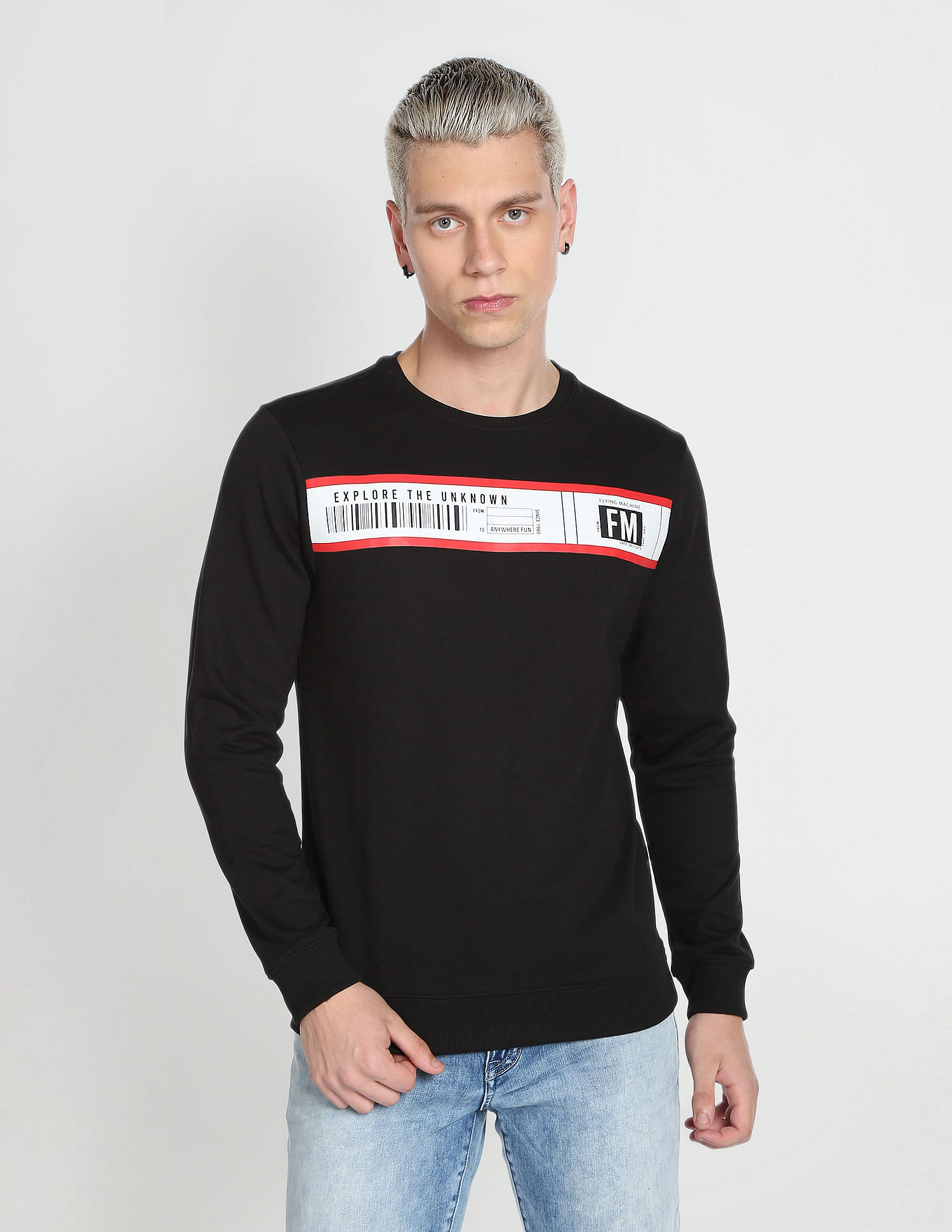 Flying Machine Crew Neck Solid Sweatshirt