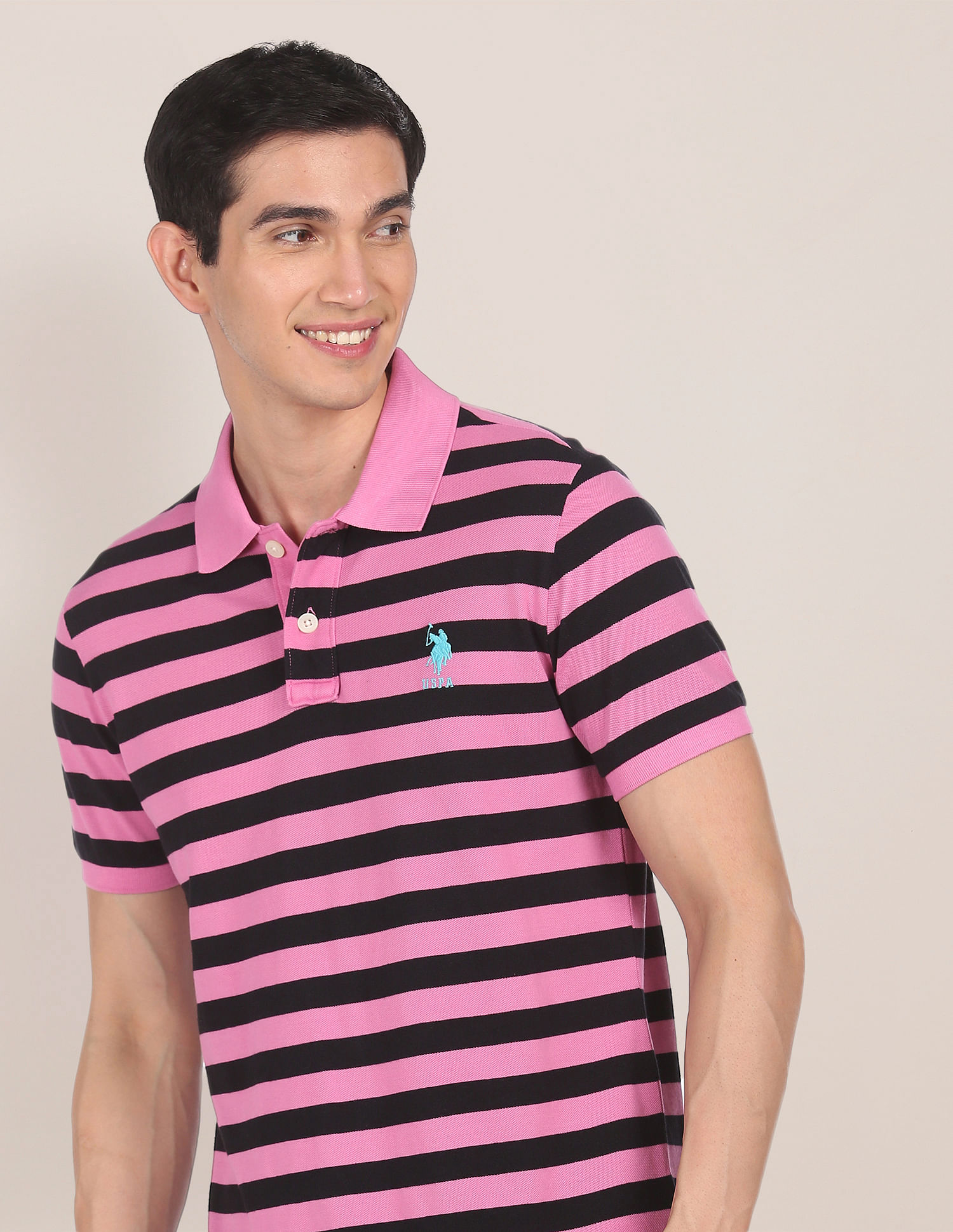 U.S. Polo Assn. Ribbed Collar Striped Polo Shirt