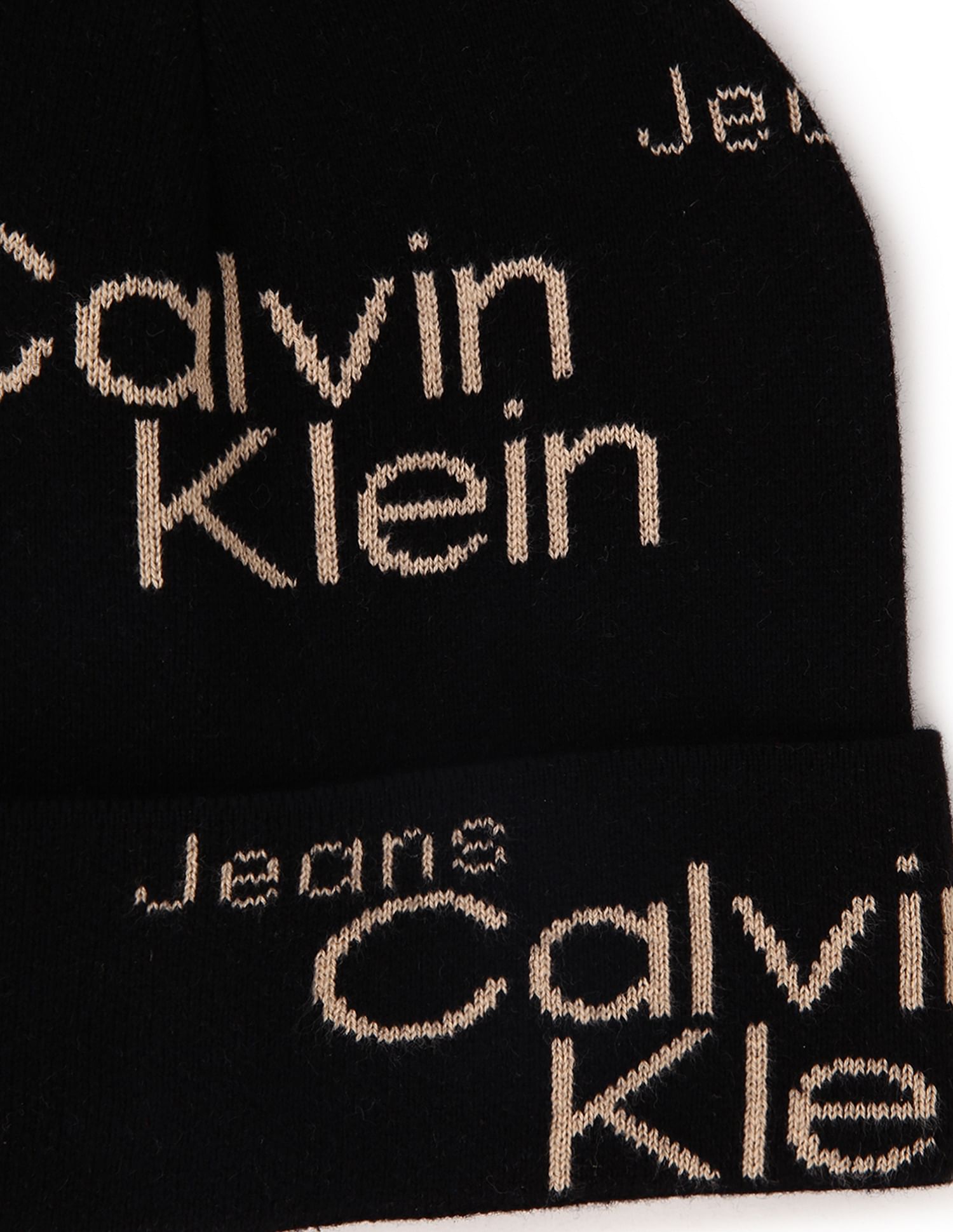 Calvin Klein Men Black All Over Print Beanie Cap