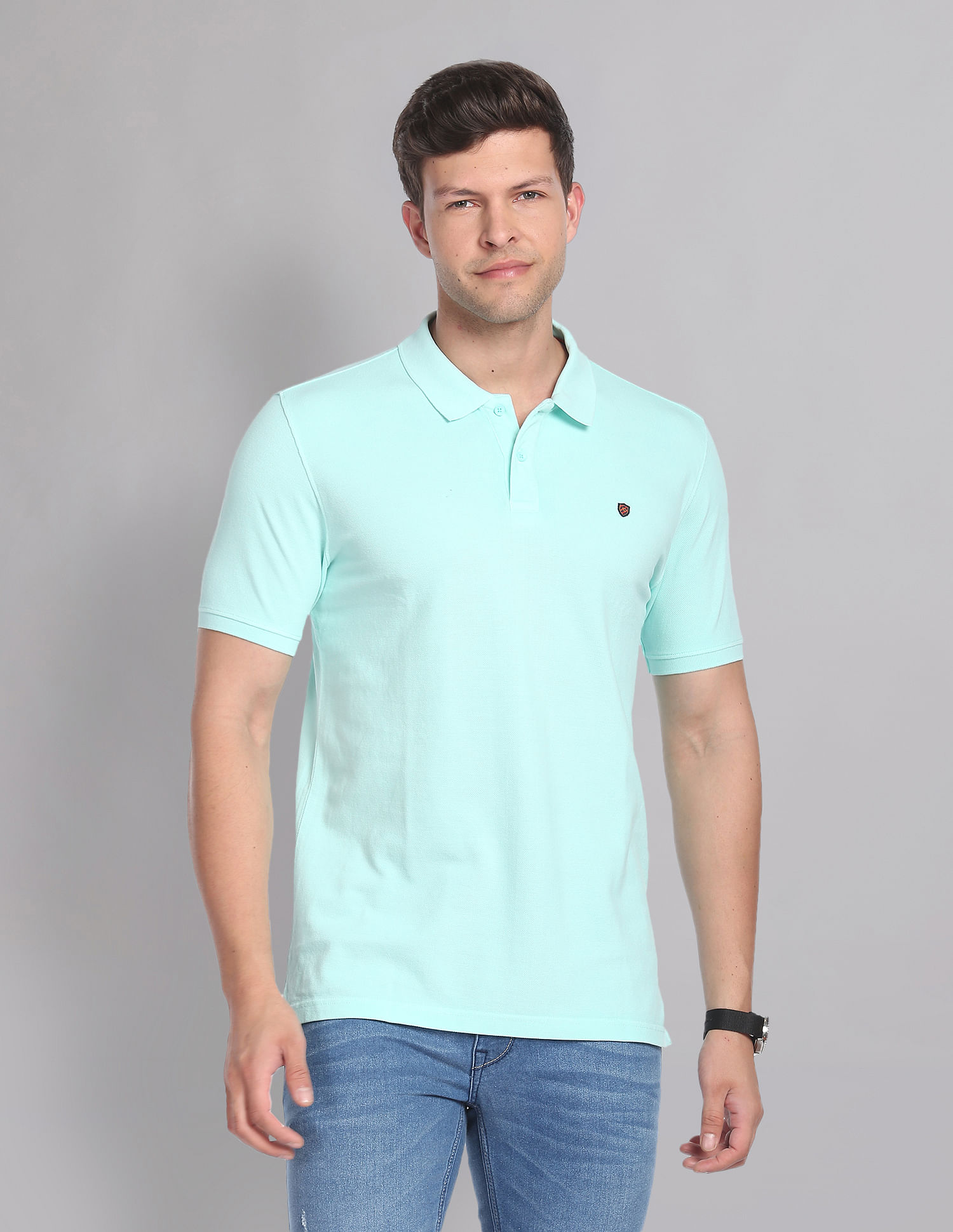 AD by Arvind Cotton Solid Polo Shirt