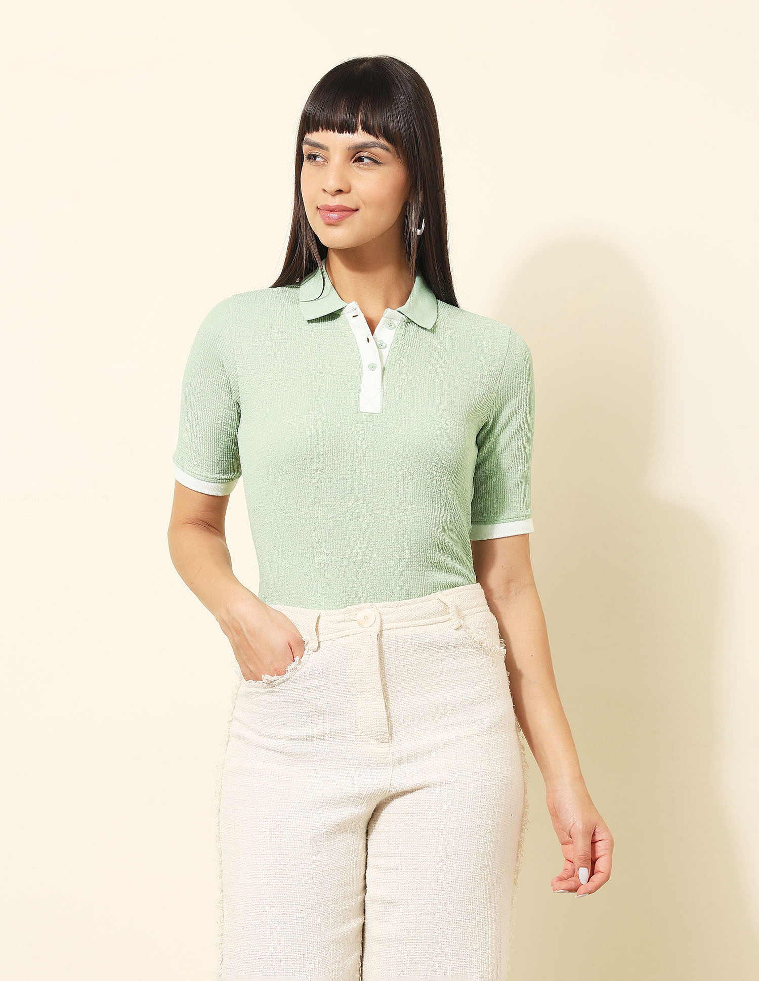 U.S. Polo Assn. Women Regular Fit Textured Polo Shirt