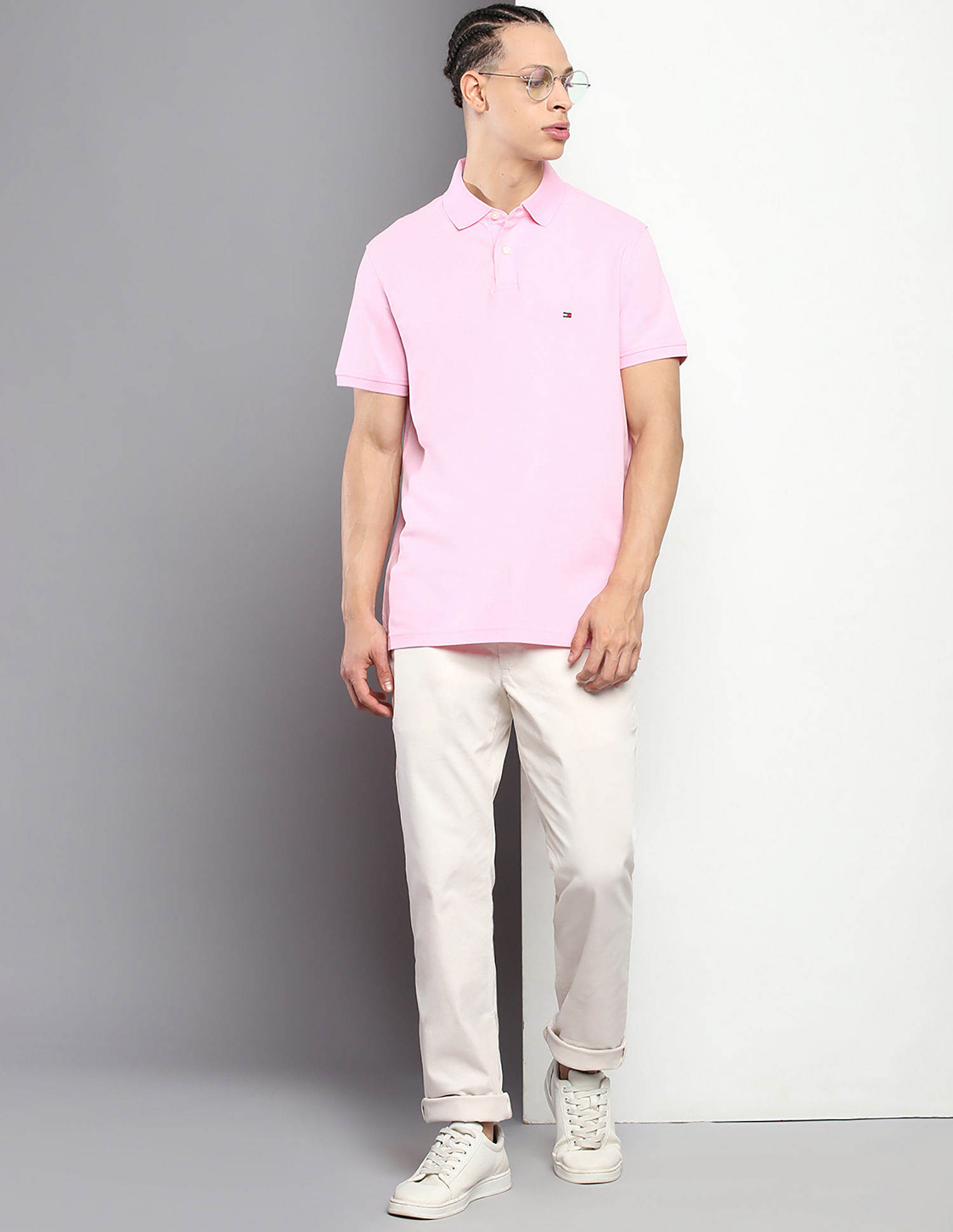 Pink polo shirt with khaki pants on sale